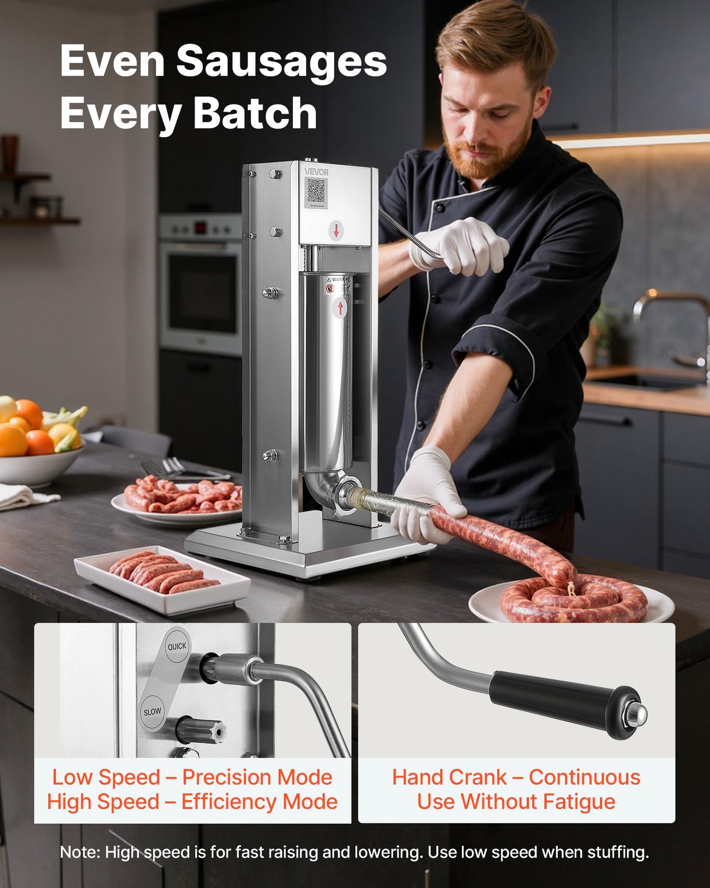 Manual Sausage Stuffer, 11 LBS / 5 L Vertical Meat Stuffer, Dual-Speed