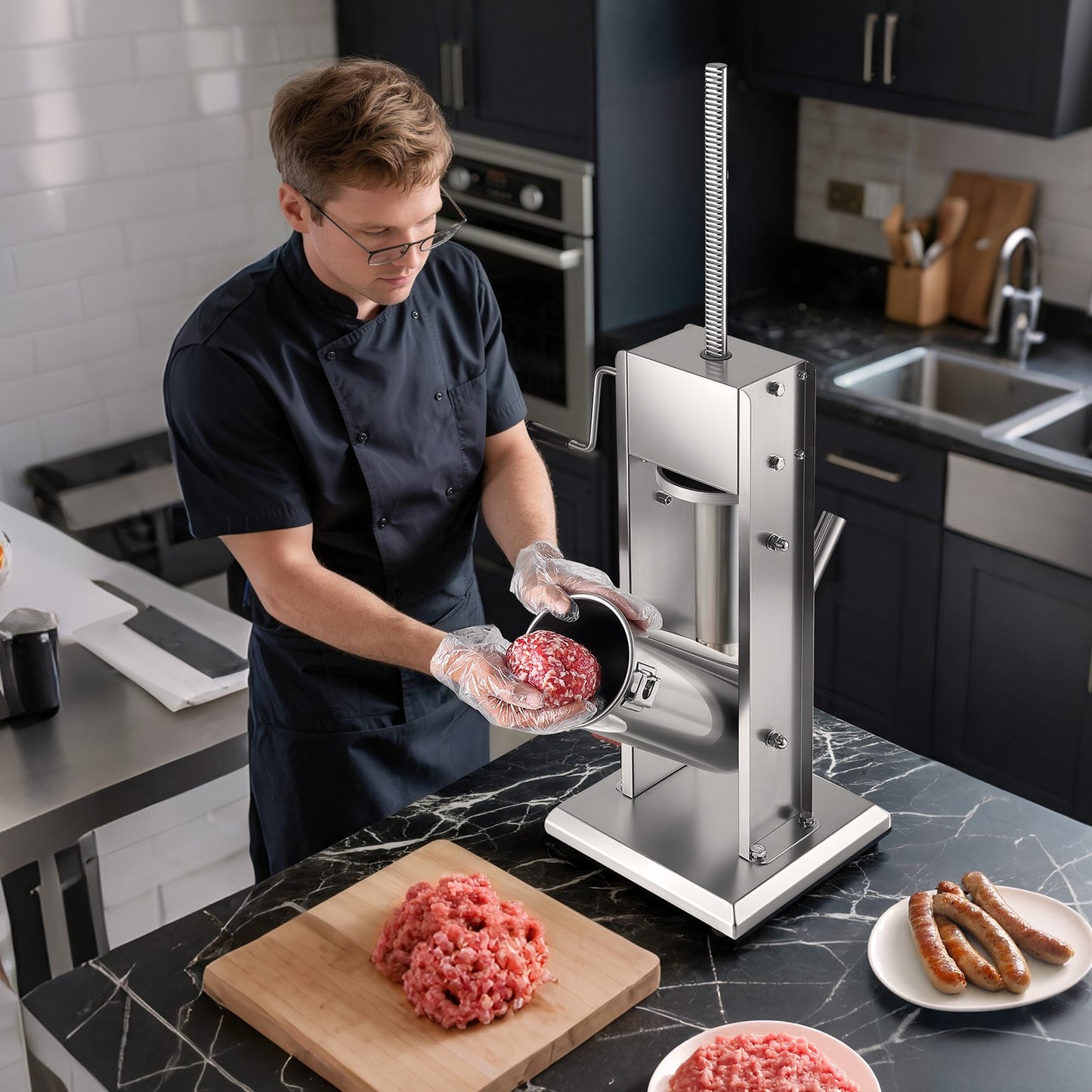 Manual Sausage Stuffer, 11 LBS / 5 L Vertical Meat Stuffer, Dual-Speed