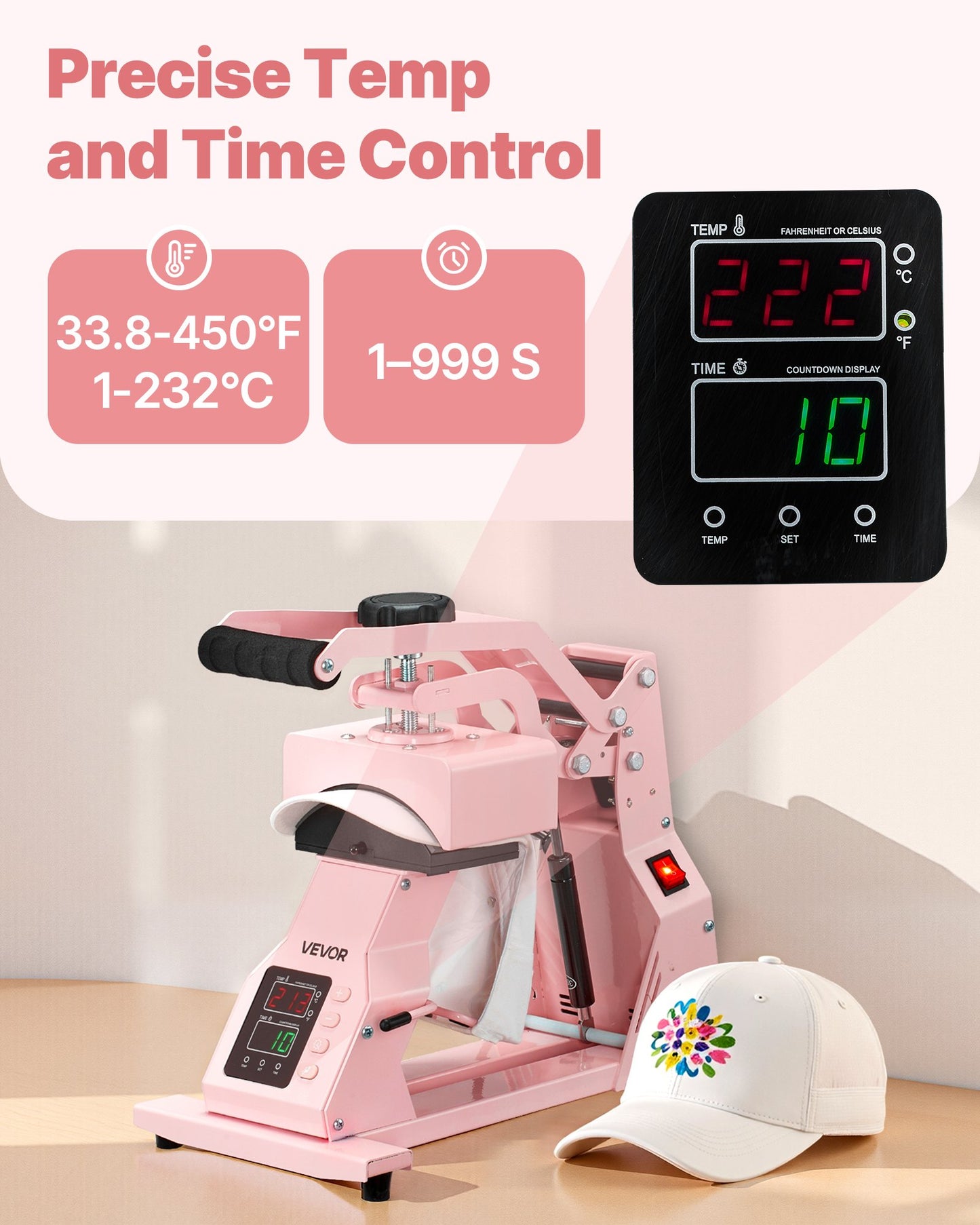 Hat Heat Press Machine, with 4pcs Interchangeable Platens, Precise