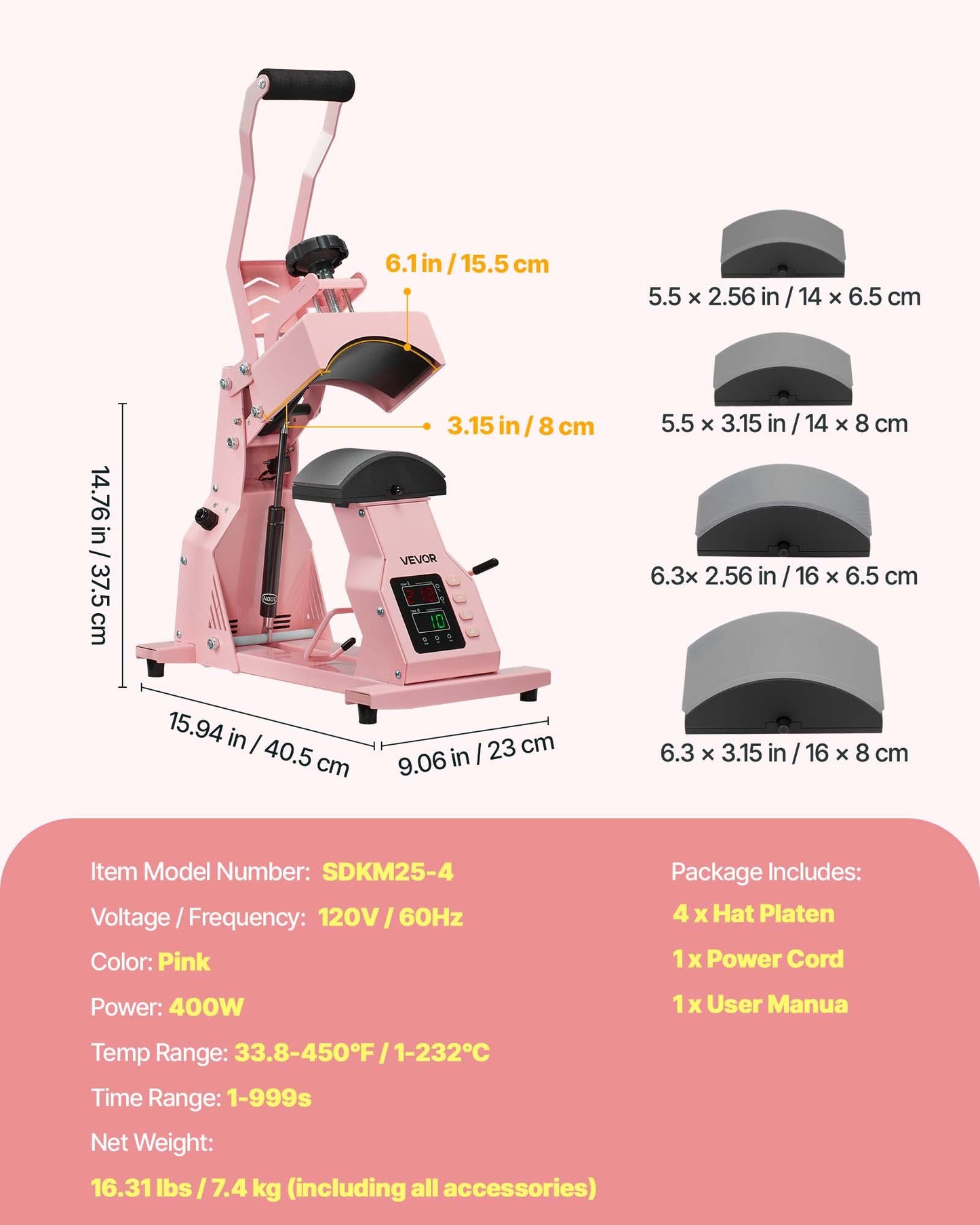 Hat Heat Press Machine, with 4pcs Interchangeable Platens, Precise
