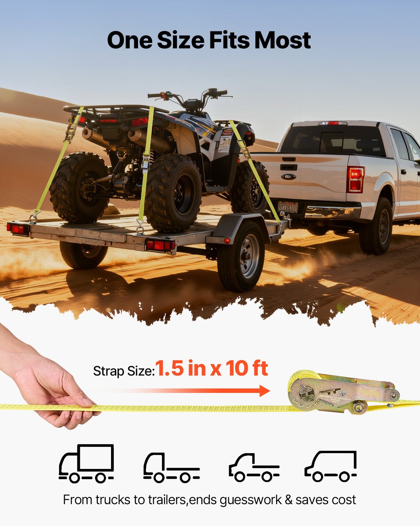 Ratchet Straps, 38.1 mm x 3 m, Heavy Duty Tie Down Straps with Double
