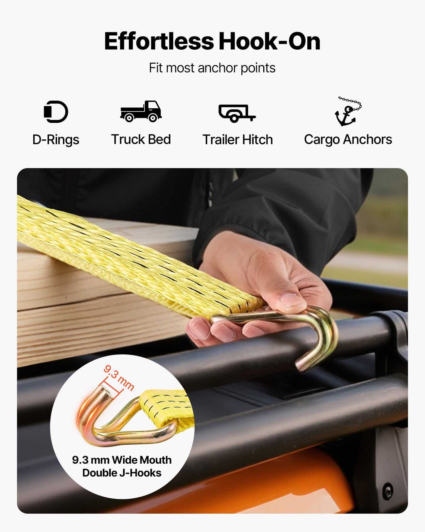 Ratchet Straps, 38.1 mm x 3 m, Heavy Duty Tie Down Straps with Double