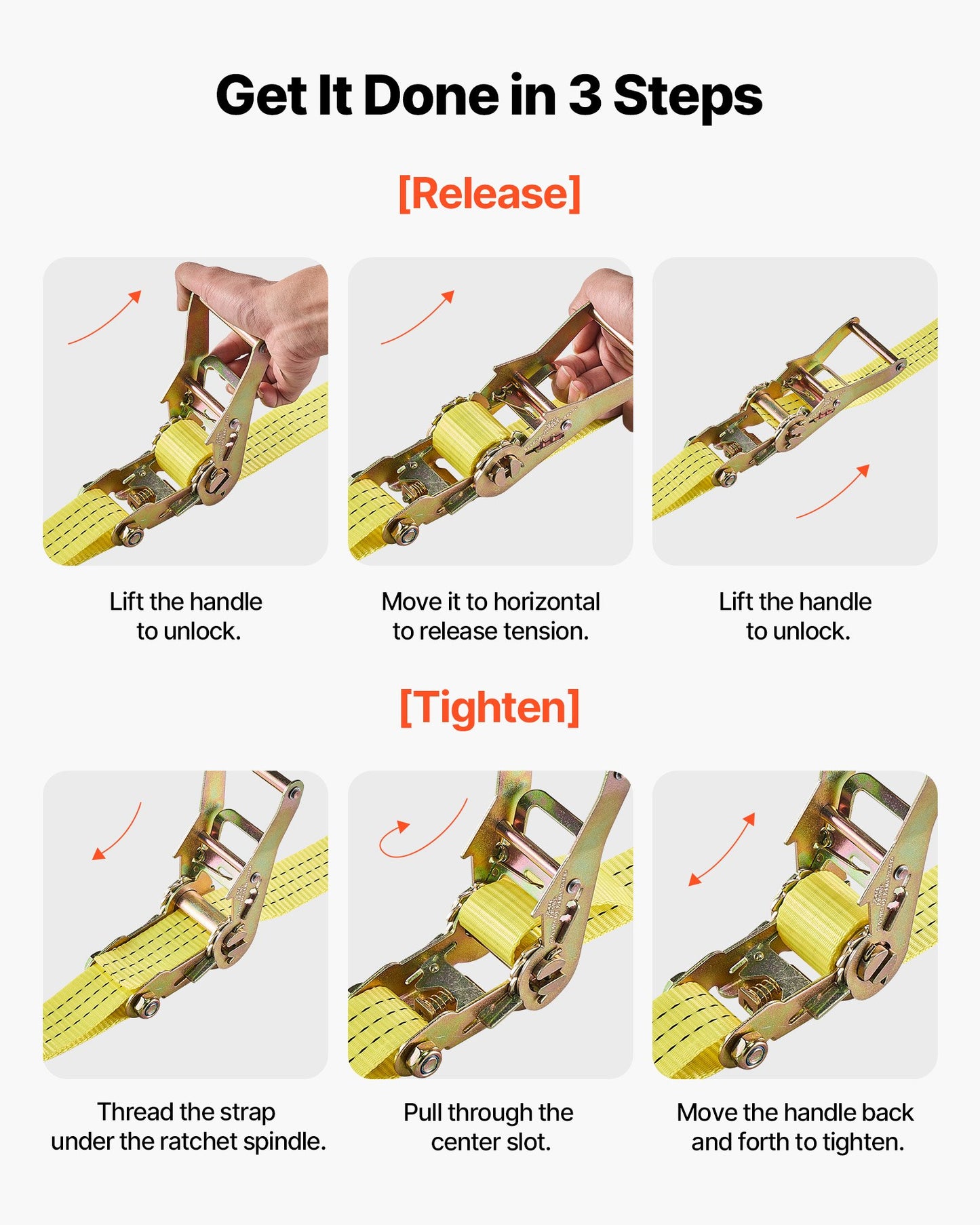 Ratchet Straps, 38.1 mm x 3 m, Heavy Duty Tie Down Straps with Double