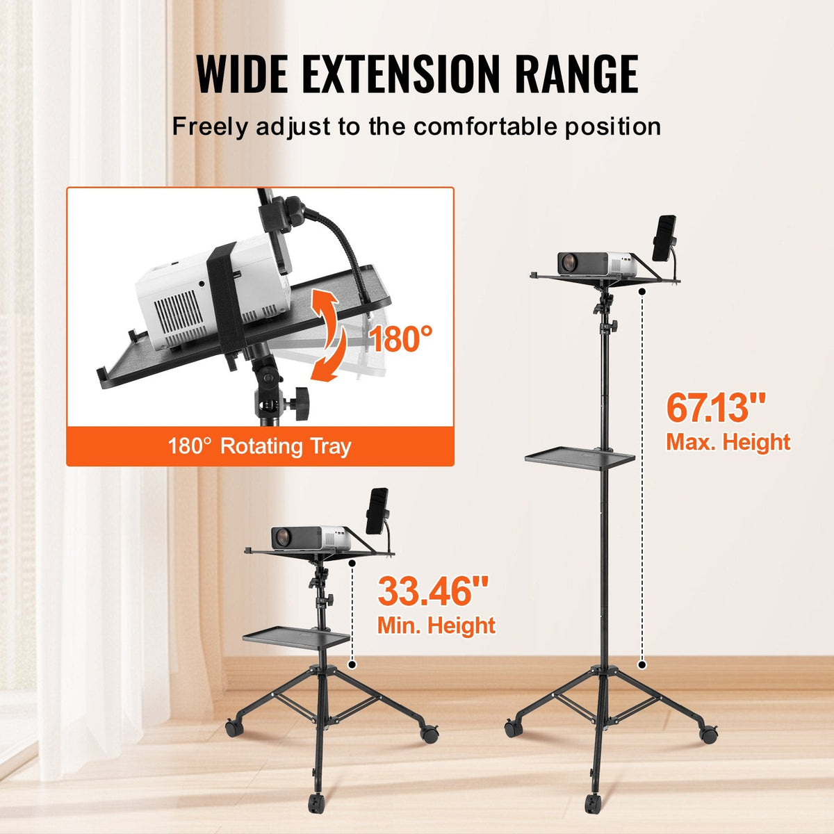 VEVOR Projector Stand with Wheels, Laptop Stand Tripod Adjustable