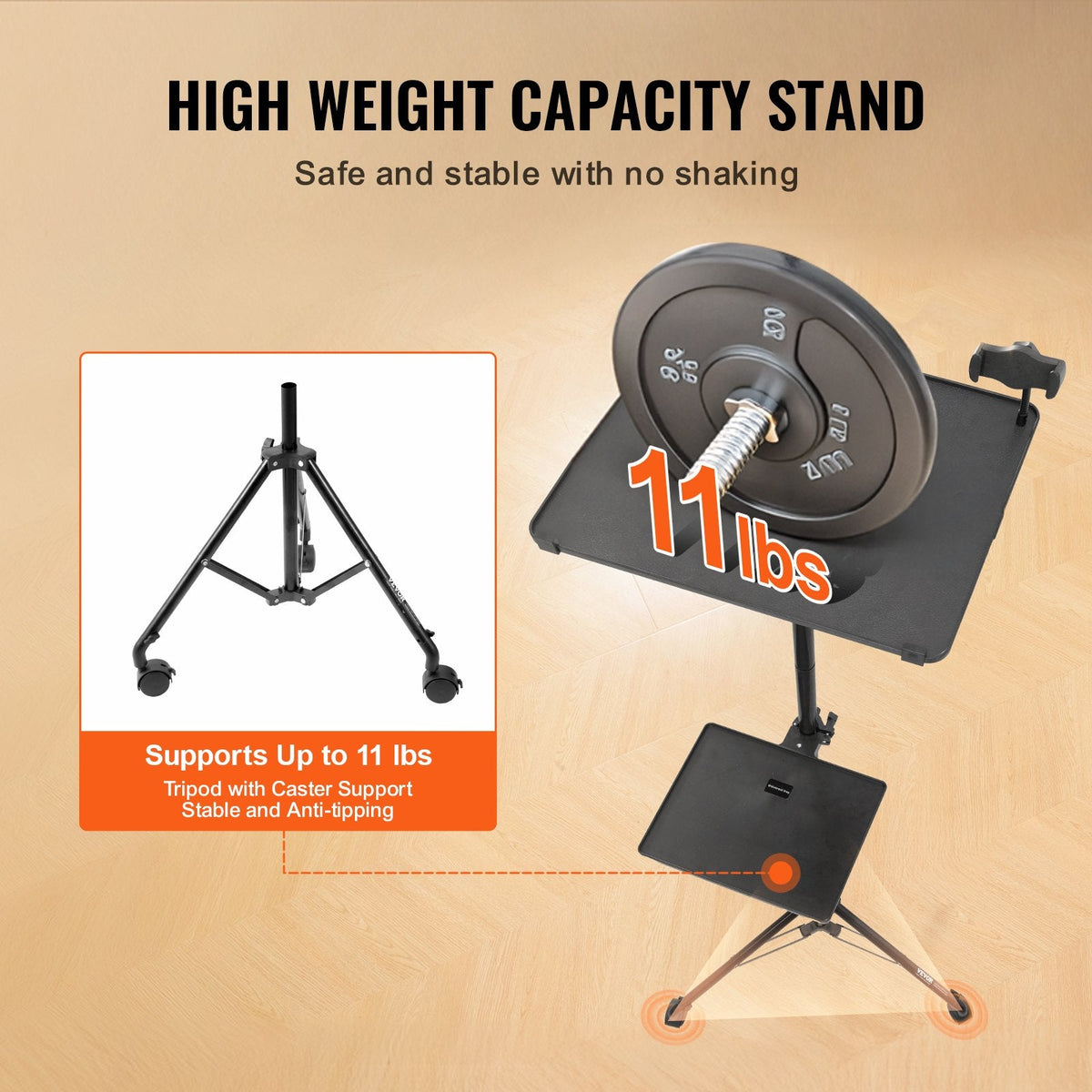 VEVOR Projector Stand with Wheels, Laptop Stand Tripod Adjustable