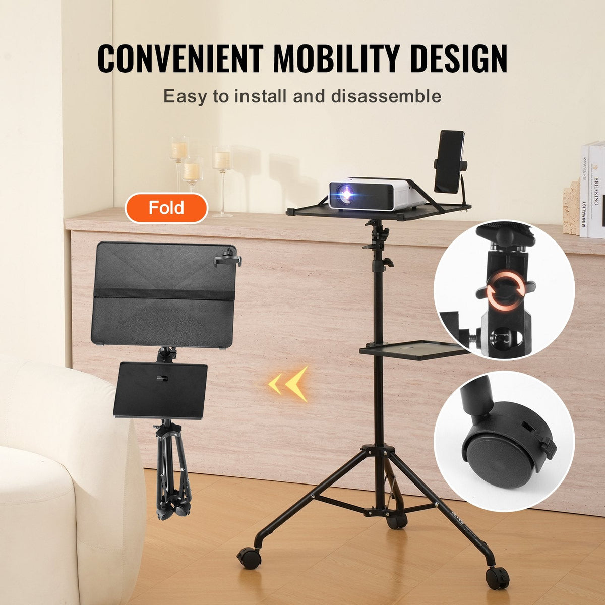 VEVOR Projector Stand with Wheels, Laptop Stand Tripod Adjustable