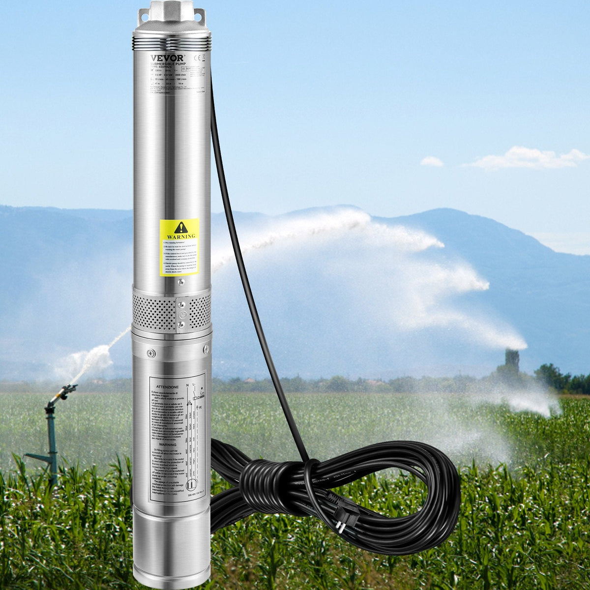 VEVOR Deep Well Submersible Pump, 750W 230V/50Hz, 105L/min 62 m Head