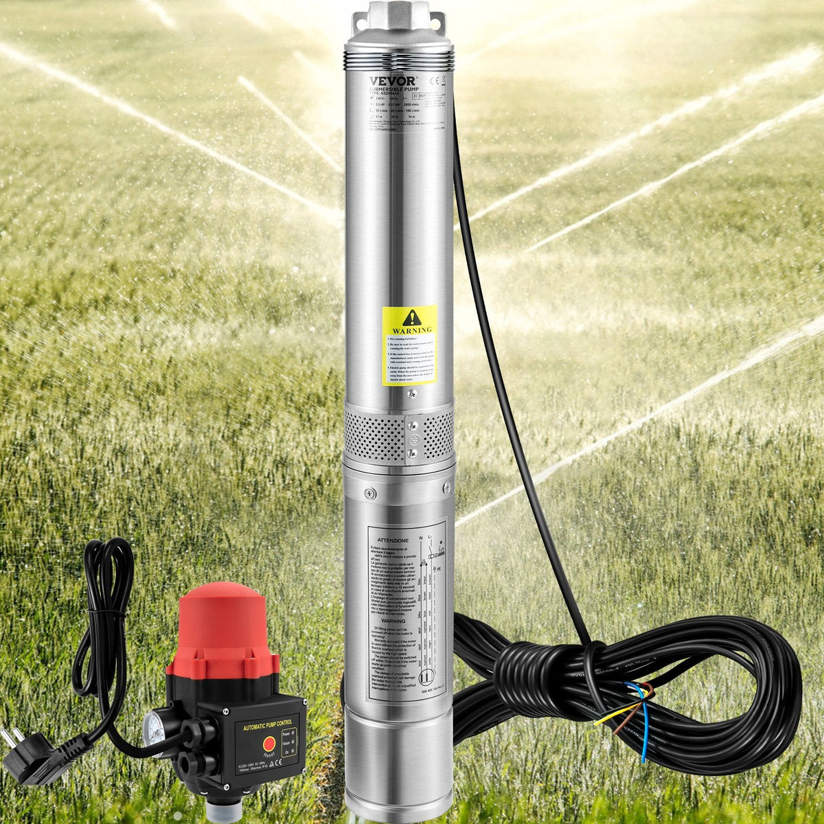 VEVOR Deep Well Submersible Pump, 550W 230V/50Hz, 50L/min 89 m Head,