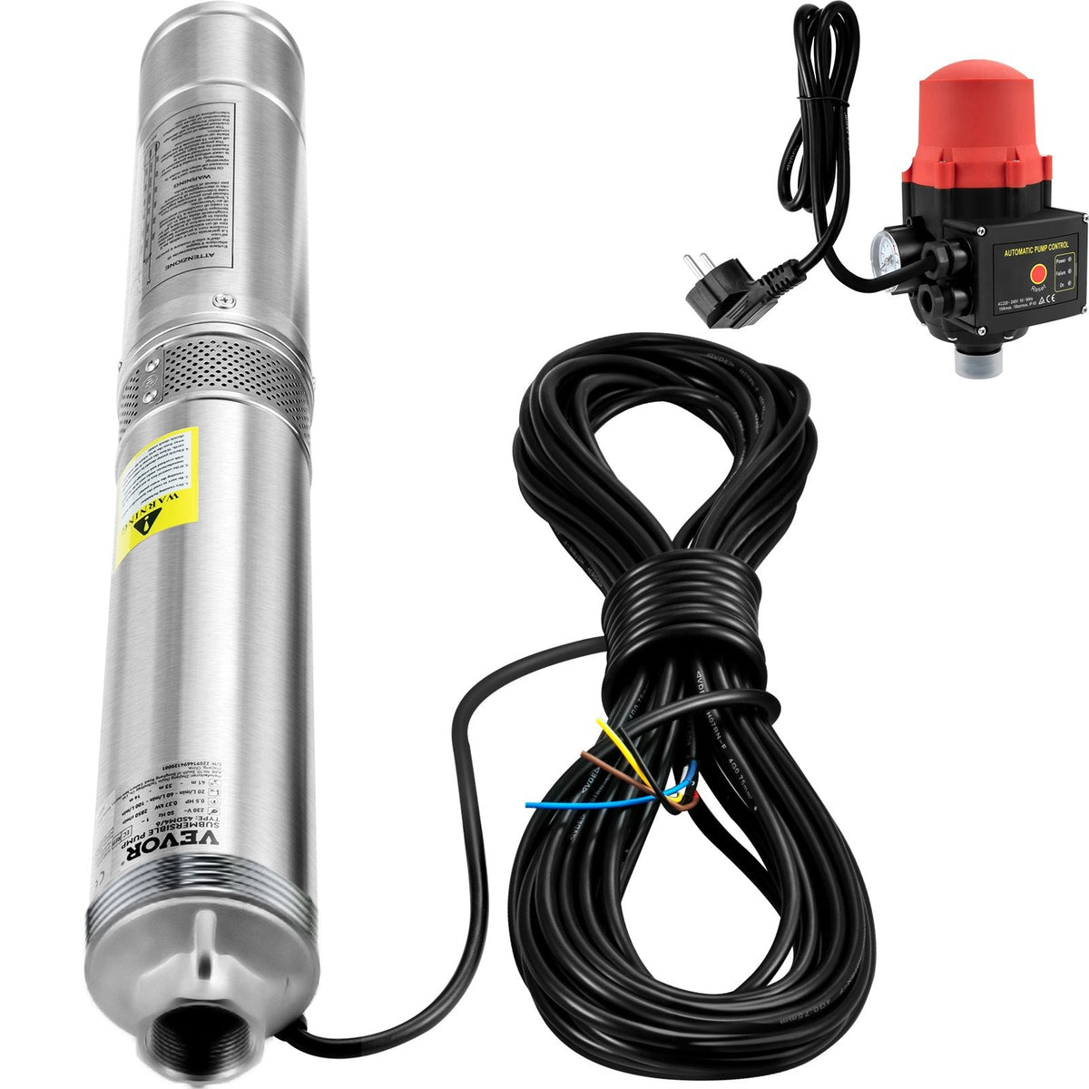 VEVOR Deep Well Submersible Pump, 550W 230V/50Hz, 50L/min 89 m Head,