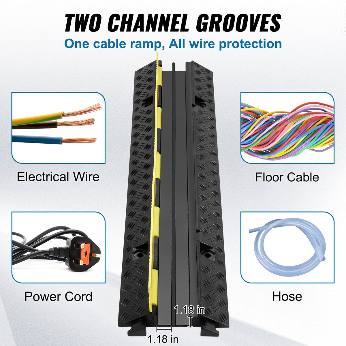 VEVOR 3 Pack Rubber Cable Protector Ramp, 2 Channel, 5443.1 kg/axle