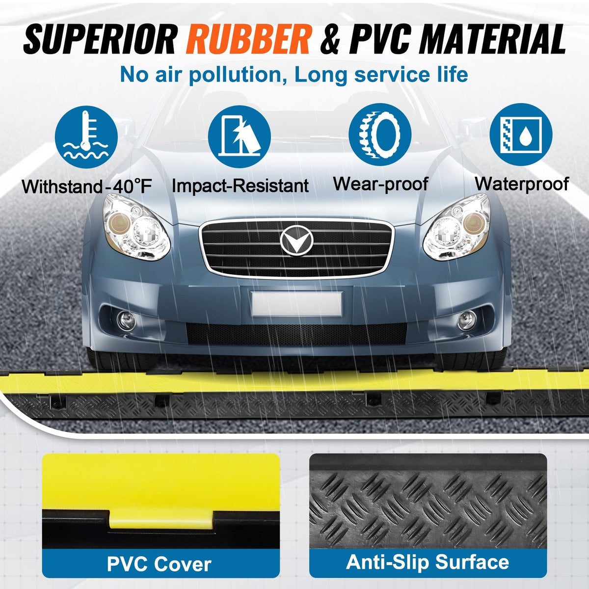 VEVOR 3 Pack Rubber Cable Protector Ramp, 2 Channel, 5443.1 kg/axle