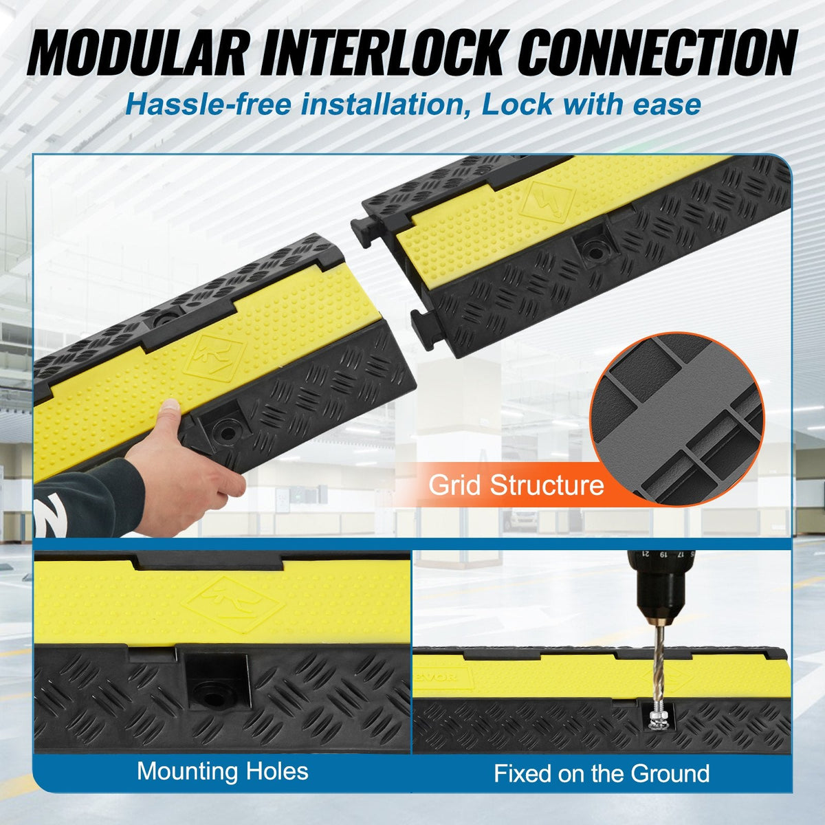 VEVOR 3 Pack Rubber Cable Protector Ramp, 2 Channel, 5443.1 kg/axle