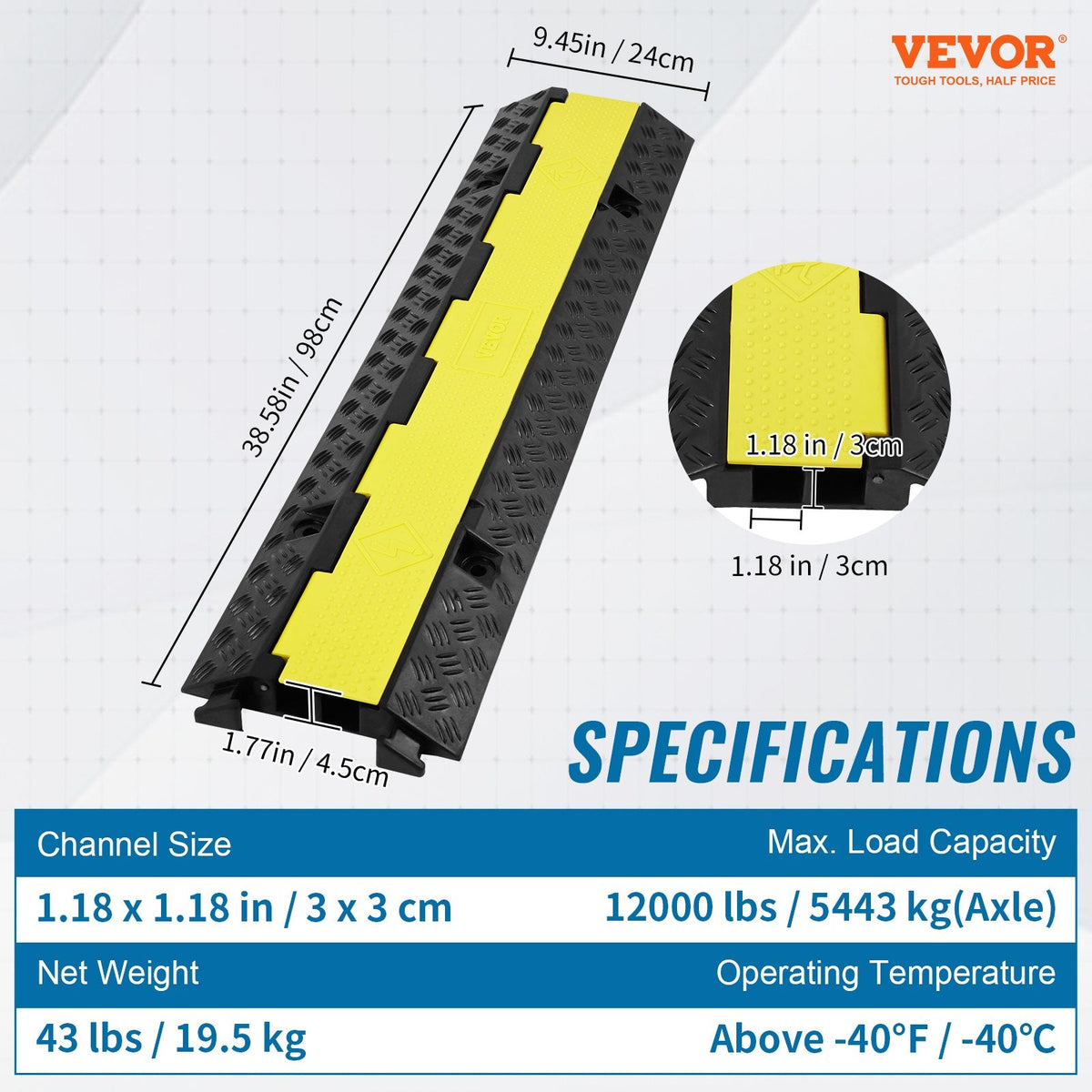VEVOR 3 Pack Rubber Cable Protector Ramp, 2 Channel, 5443.1 kg/axle