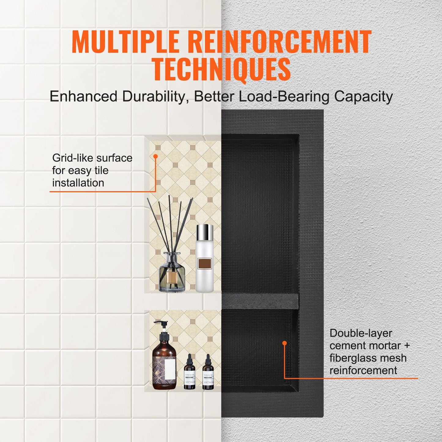 Shower Niche Ready for Tile 40.64 x 60.96 cm, Double Shelf Organizer,