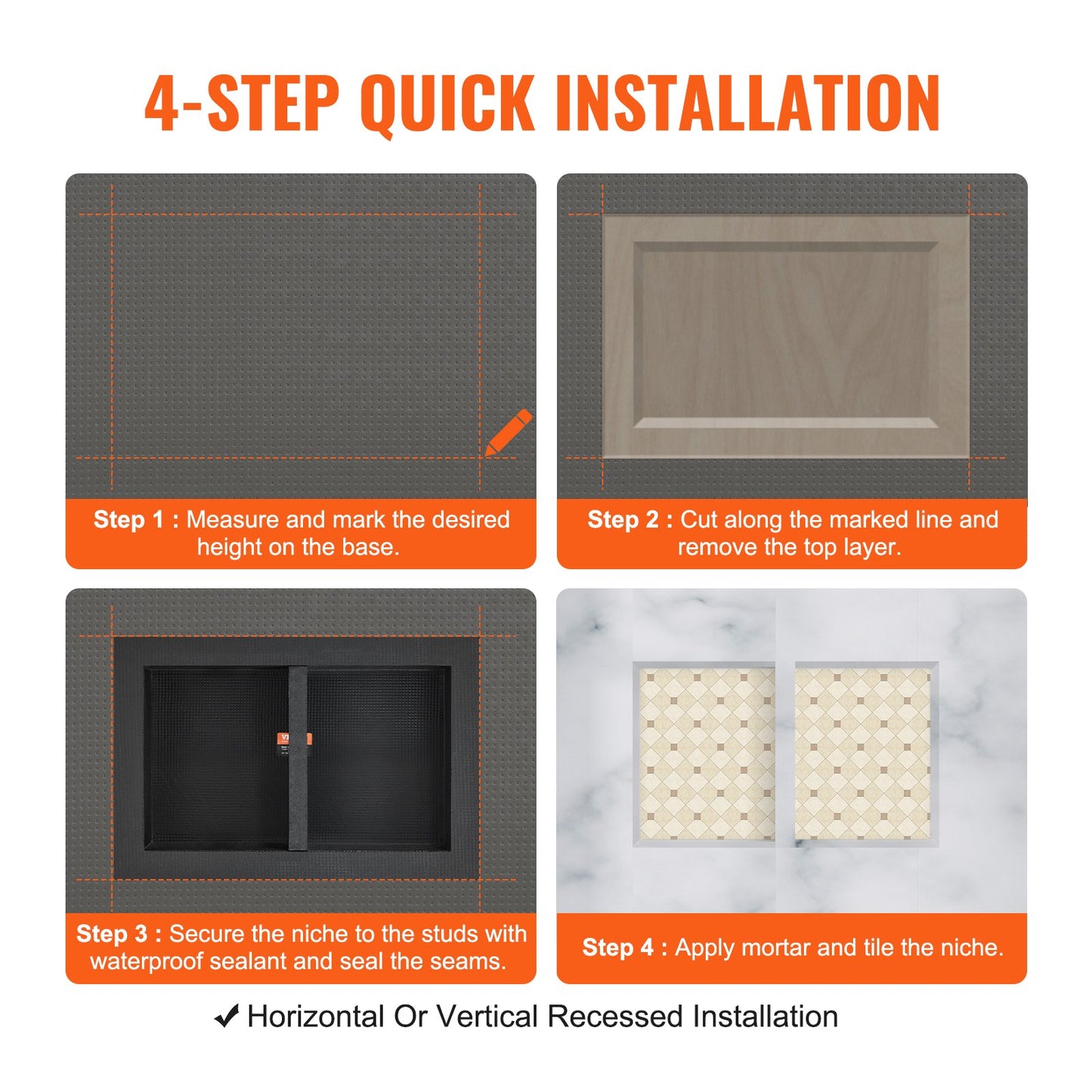 Shower Niche Ready for Tile 40.64 x 60.96 cm, Double Shelf Organizer,