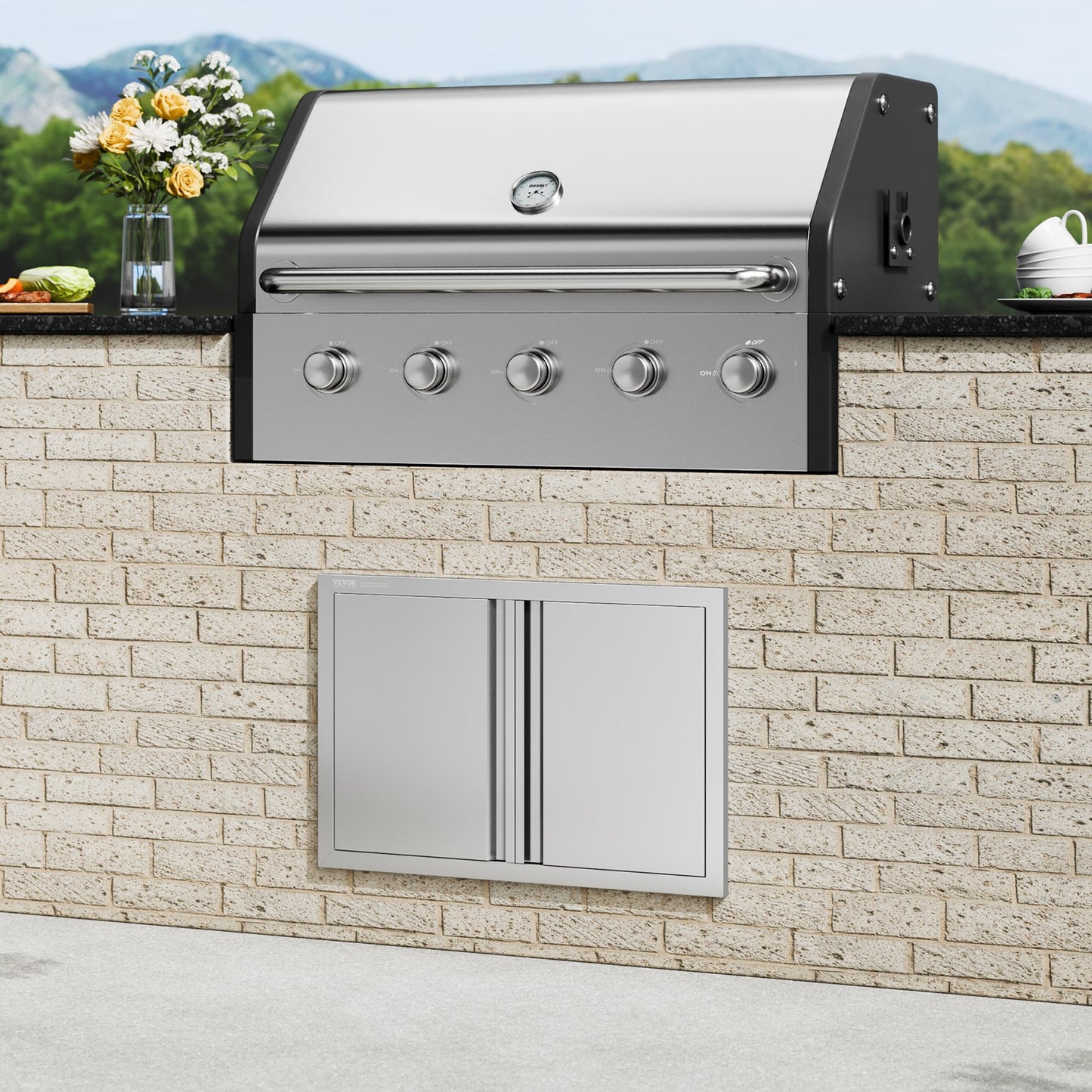 BBQ Access Door, 710x482 mm Double Outdoor Kitchen Door, Stainless