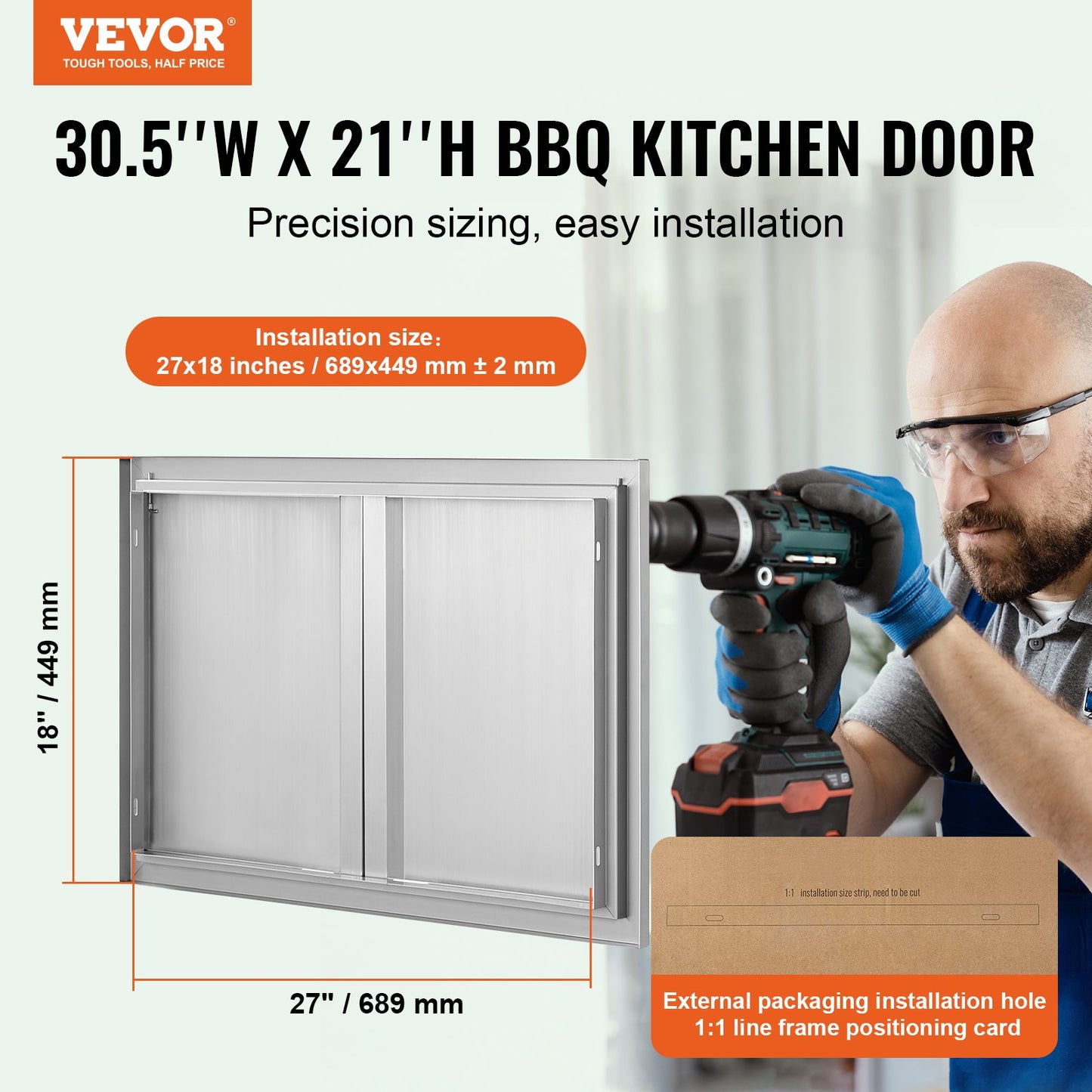 BBQ Access Door, 774x532 mm Double Outdoor Kitchen Door, Stainless