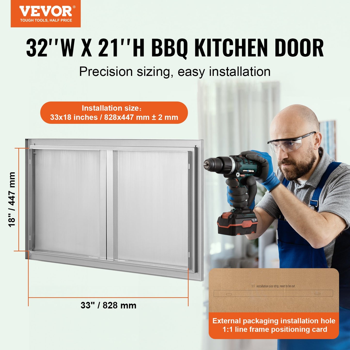 BBQ Access Door, 914x534 mm Double Outdoor Kitchen Door, Stainless