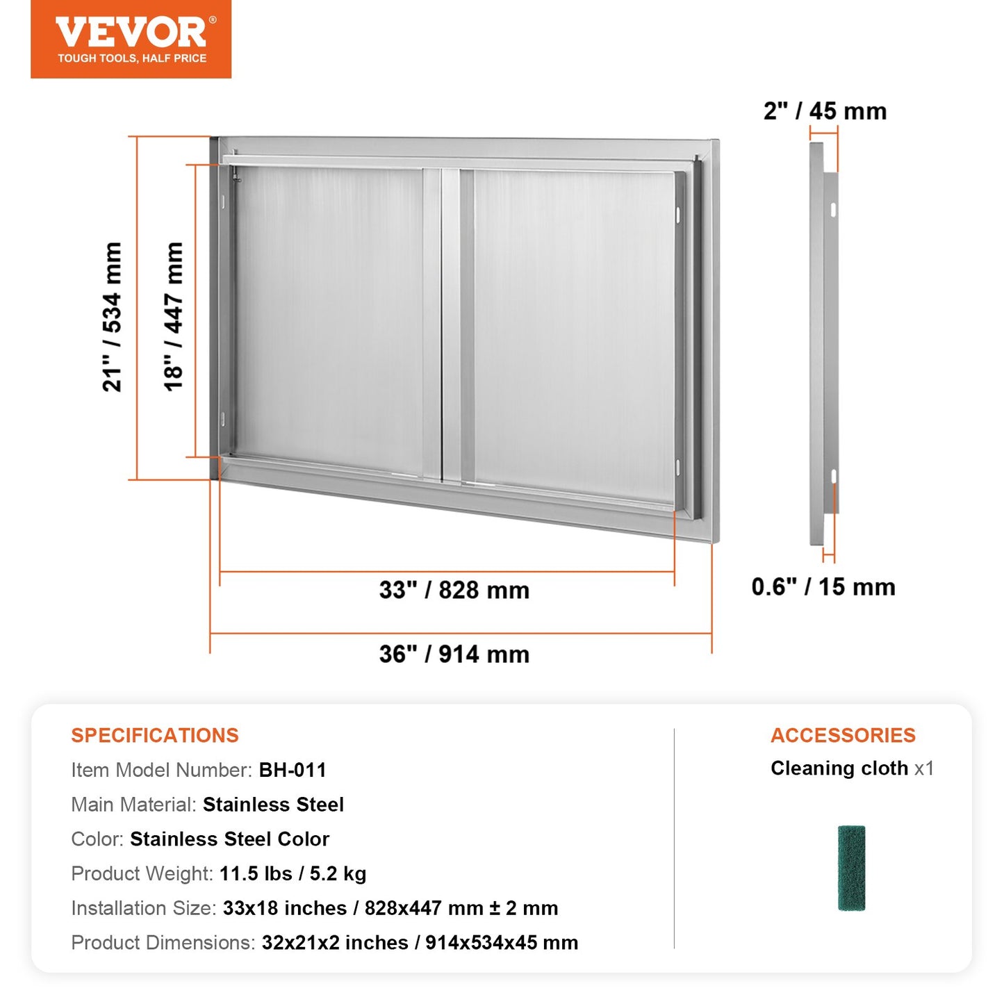 BBQ Access Door, 914x534 mm Double Outdoor Kitchen Door, Stainless