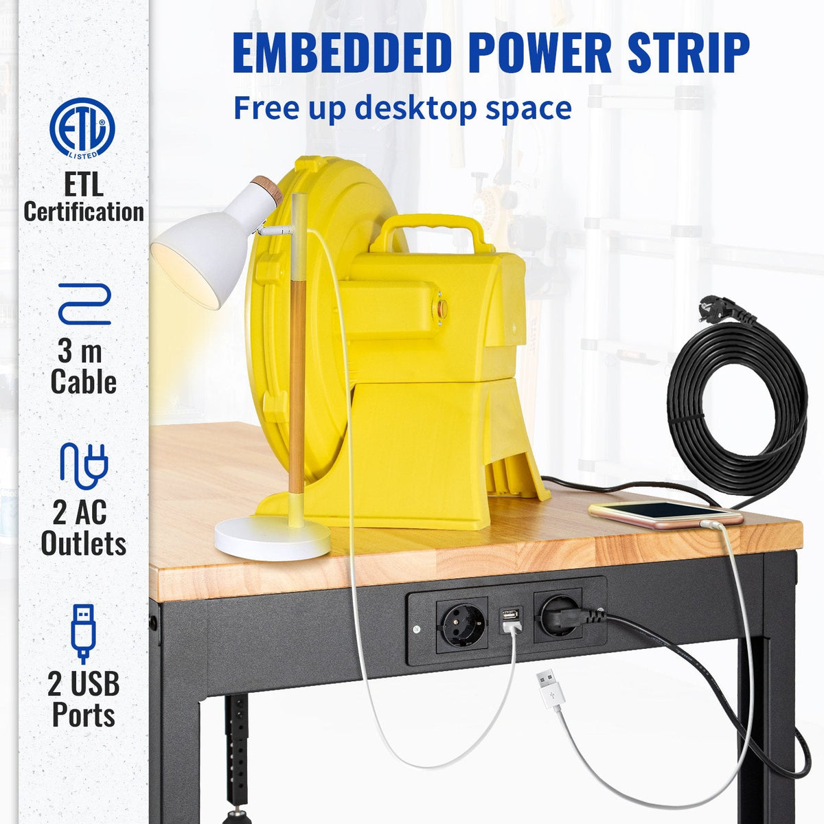 VEVOR Workbench Adjustable Height, 135cm W X 46cm D X 97cm H Garage