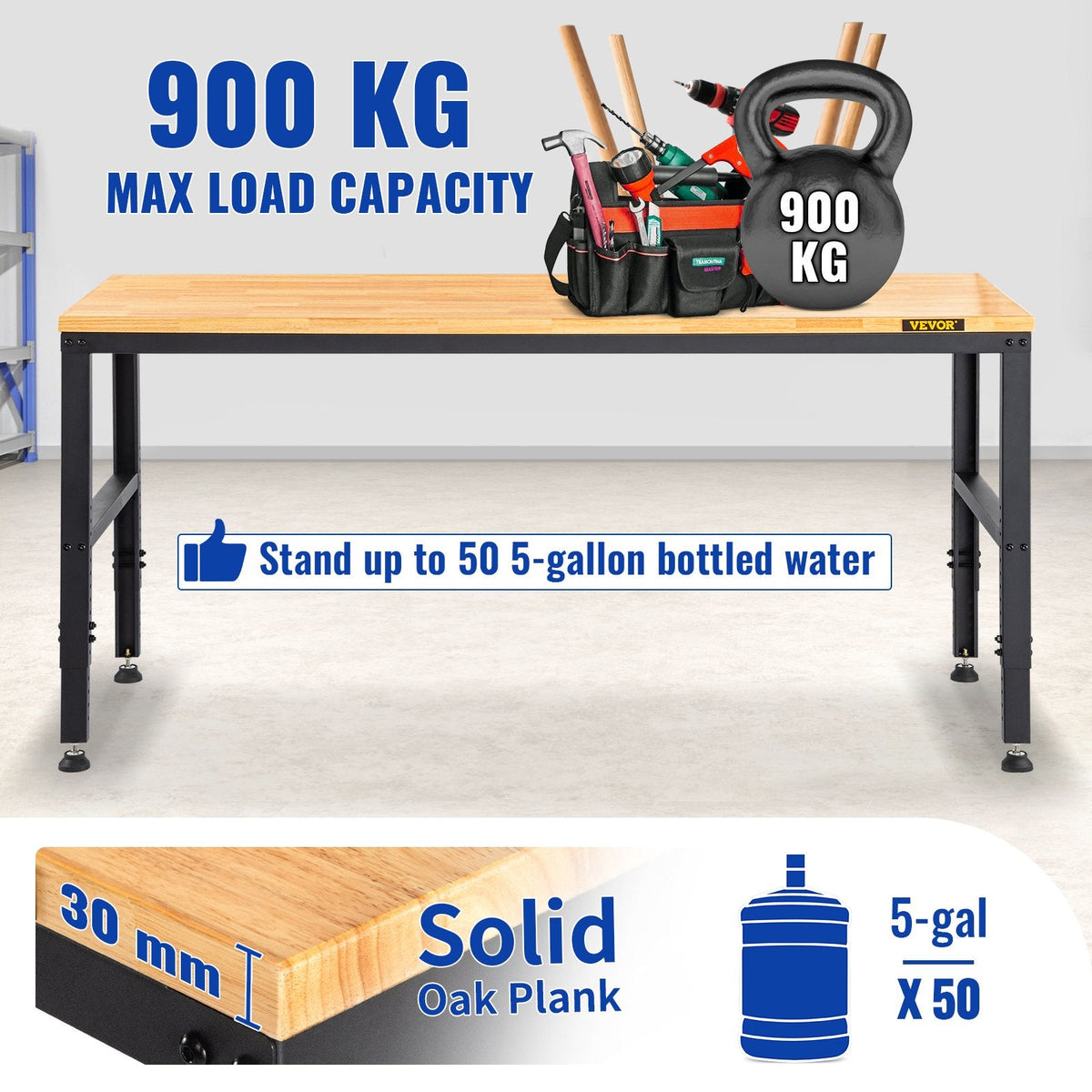 VEVOR Workbench Adjustable Height, 135cm W X 46cm D X 97cm H Garage