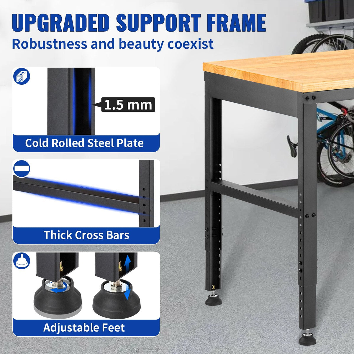 VEVOR Workbench Adjustable Height, 135cm W X 46cm D X 97cm H Garage