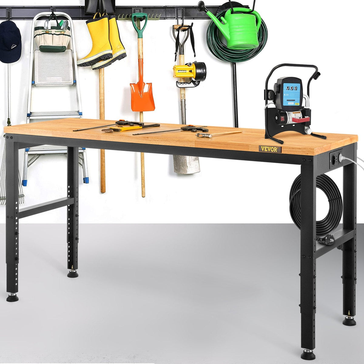 VEVOR Workbench Adjustable Height, 135cm W X 46cm D X 97cm H Garage