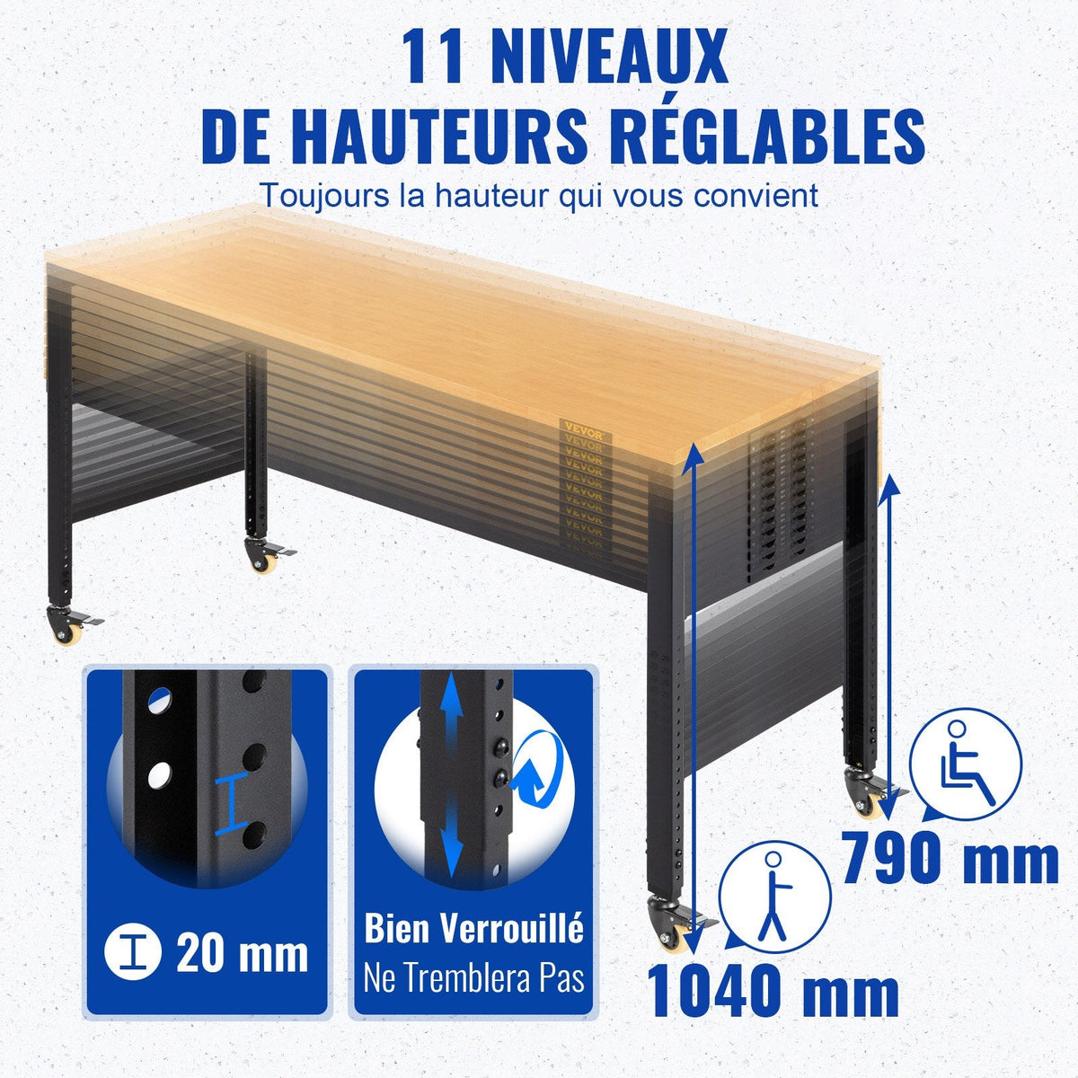 VEVOR Workbench Adjustable Height, 122cm W X 51cm D X 104cm H Garage