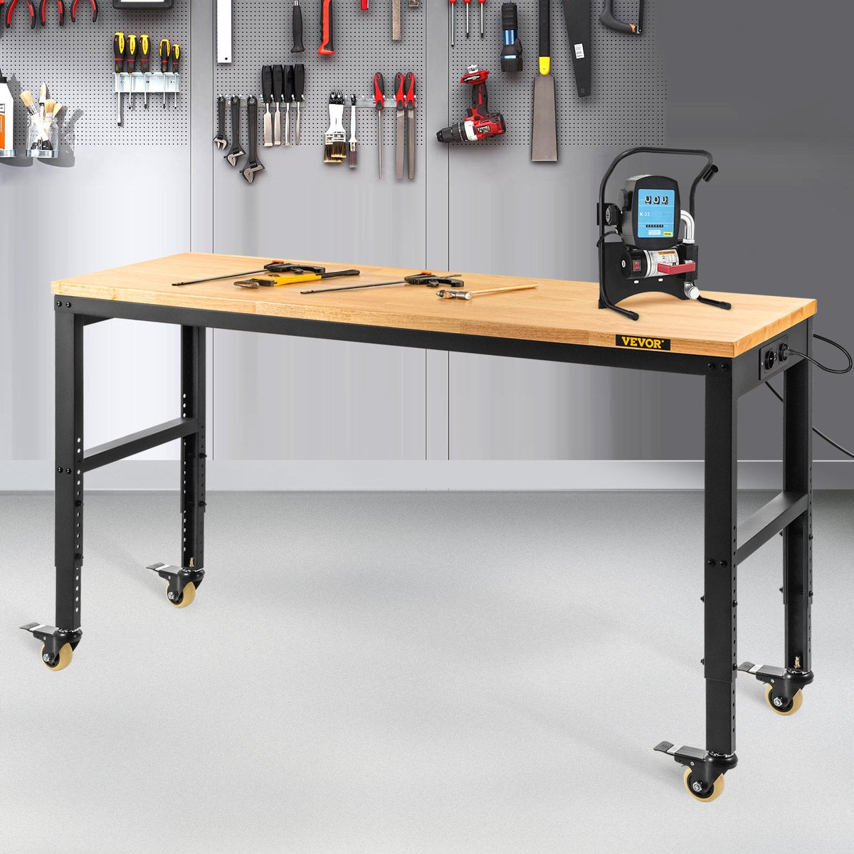 VEVOR Workbench Adjustable Height, 122cm W X 51cm D X 104cm H Garage