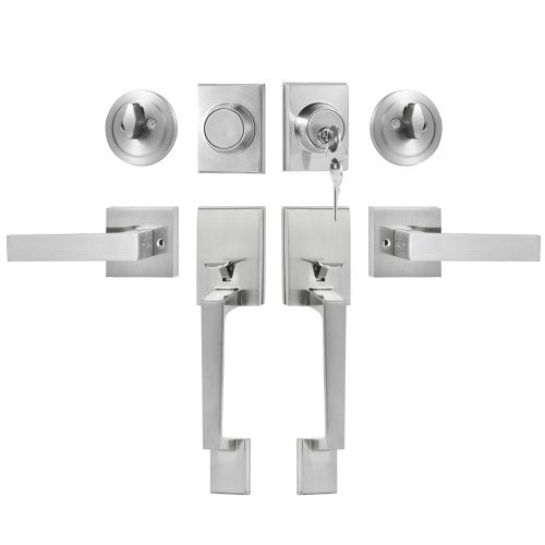 Double Door Handle Set, Double Door Lock Set with Reversible Handle