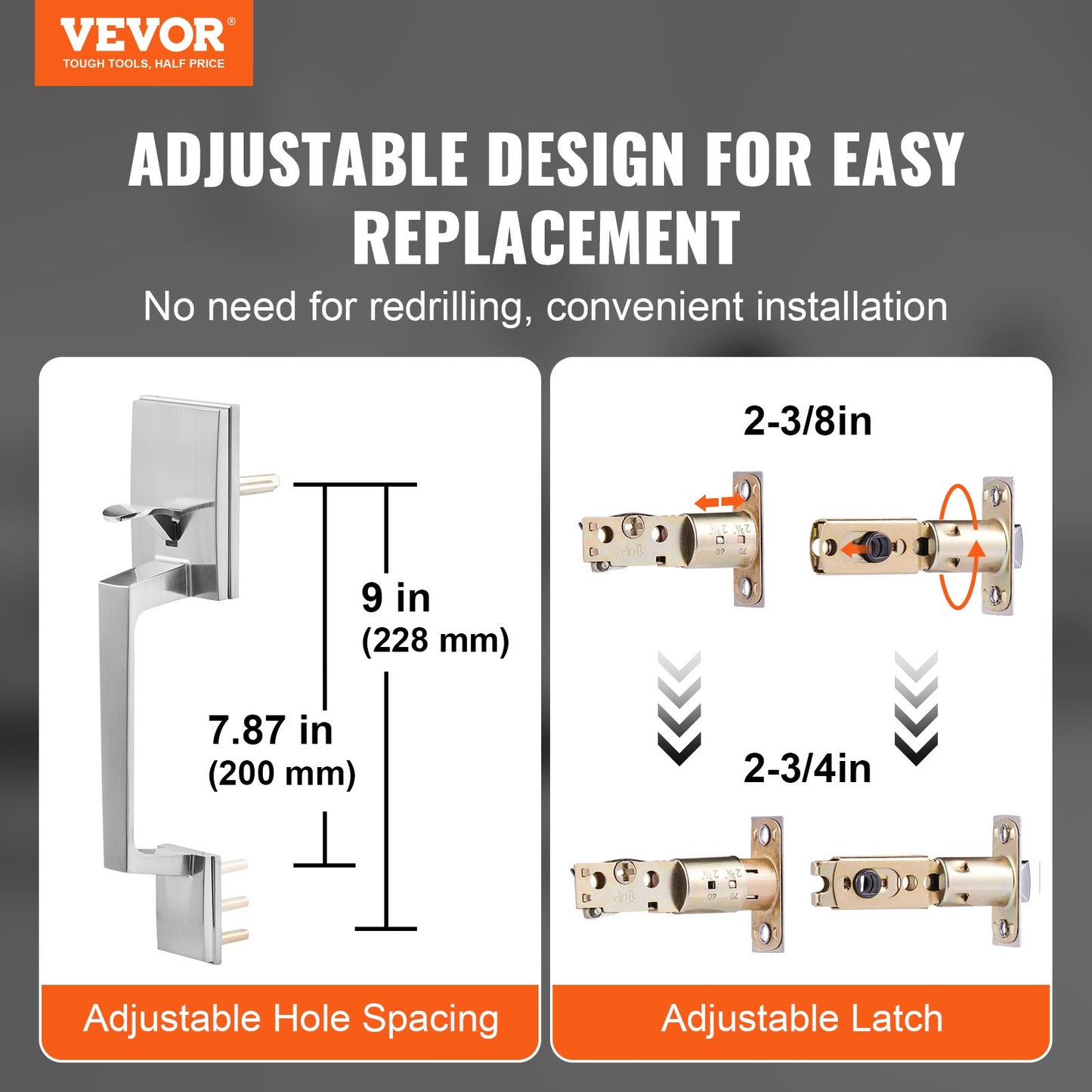 Double Door Handle Set, Double Door Lock Set with Reversible Handle
