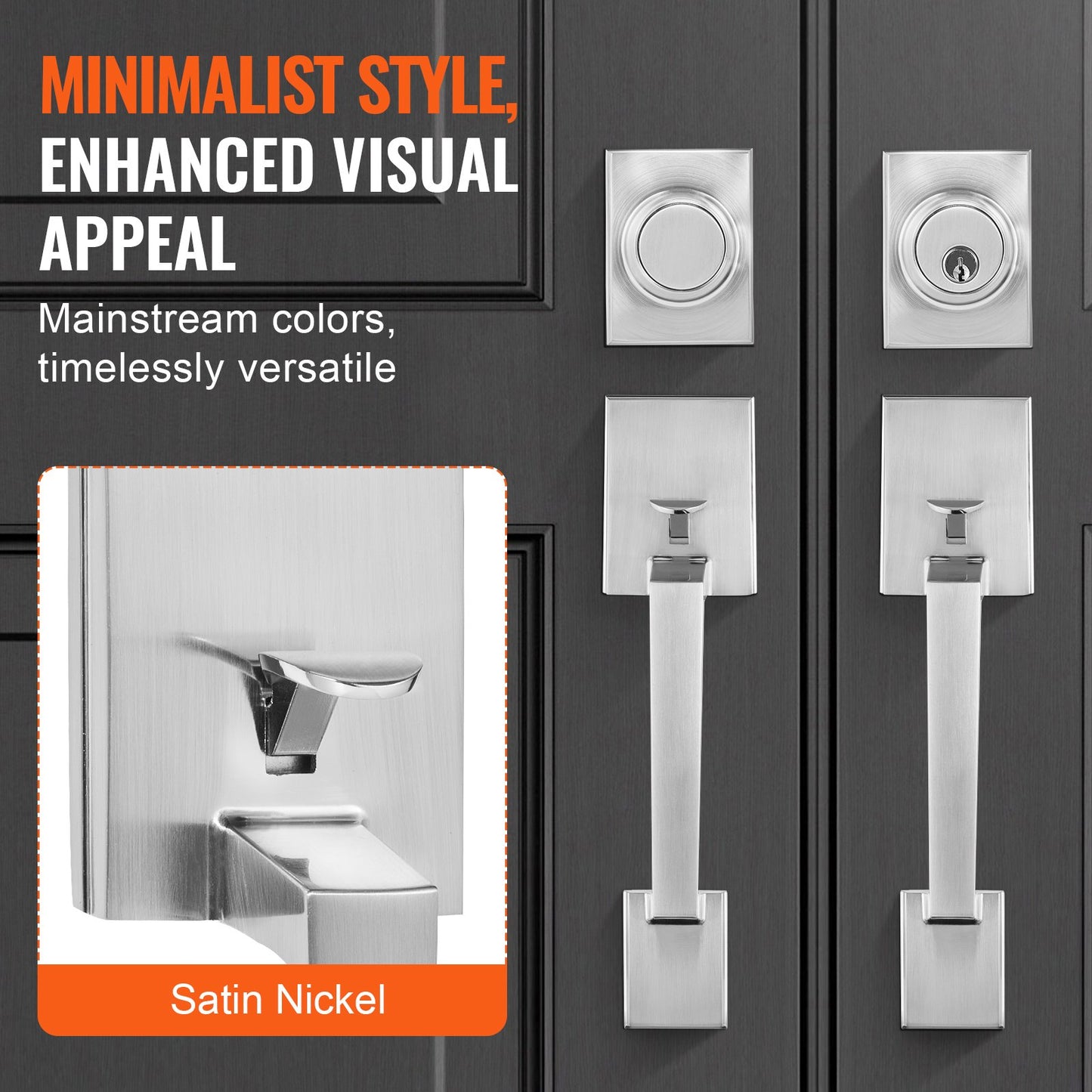 Double Door Handle Set, Double Door Lock Set with Reversible Handle
