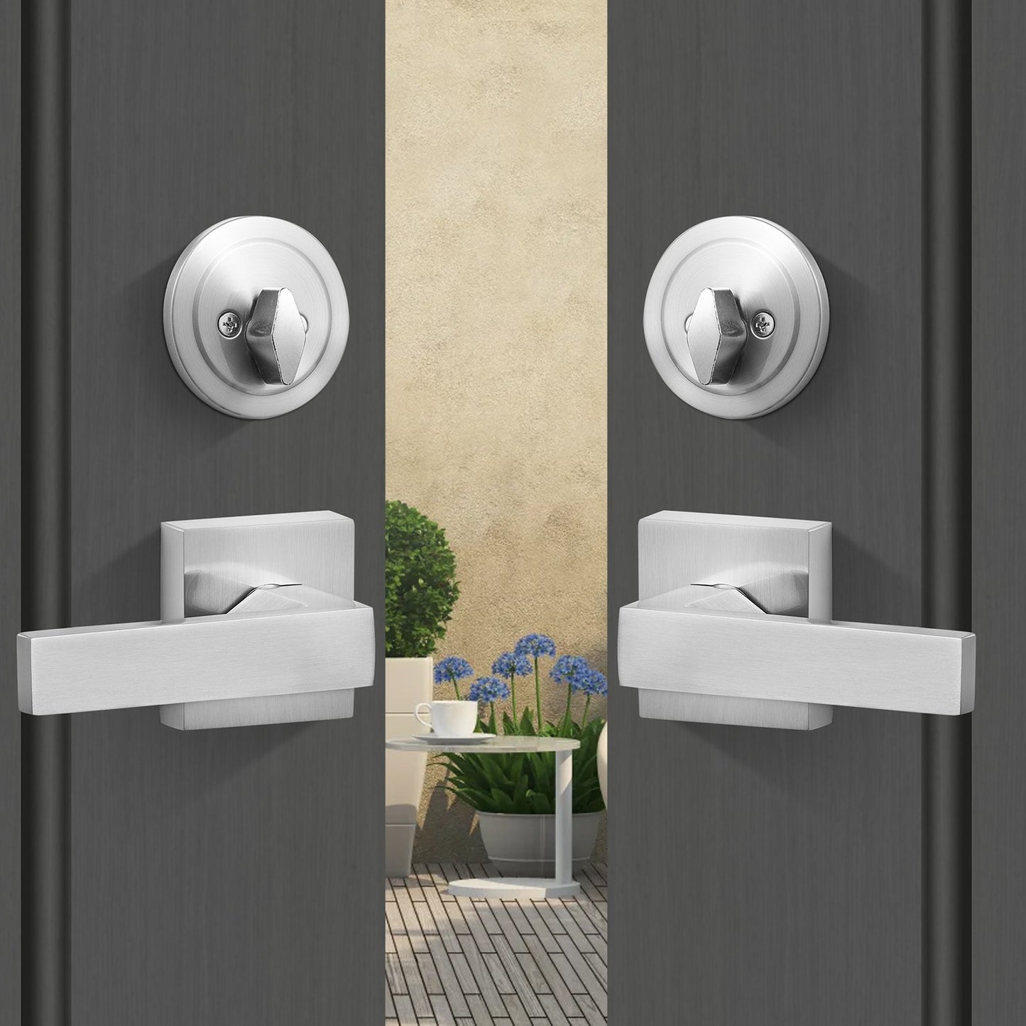 Double Door Handle Set, Double Door Lock Set with Reversible Handle