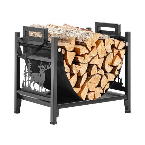 Indoor Firewood Rack, 45cm Curved Log Holder with Canvas Carrier, 18kg