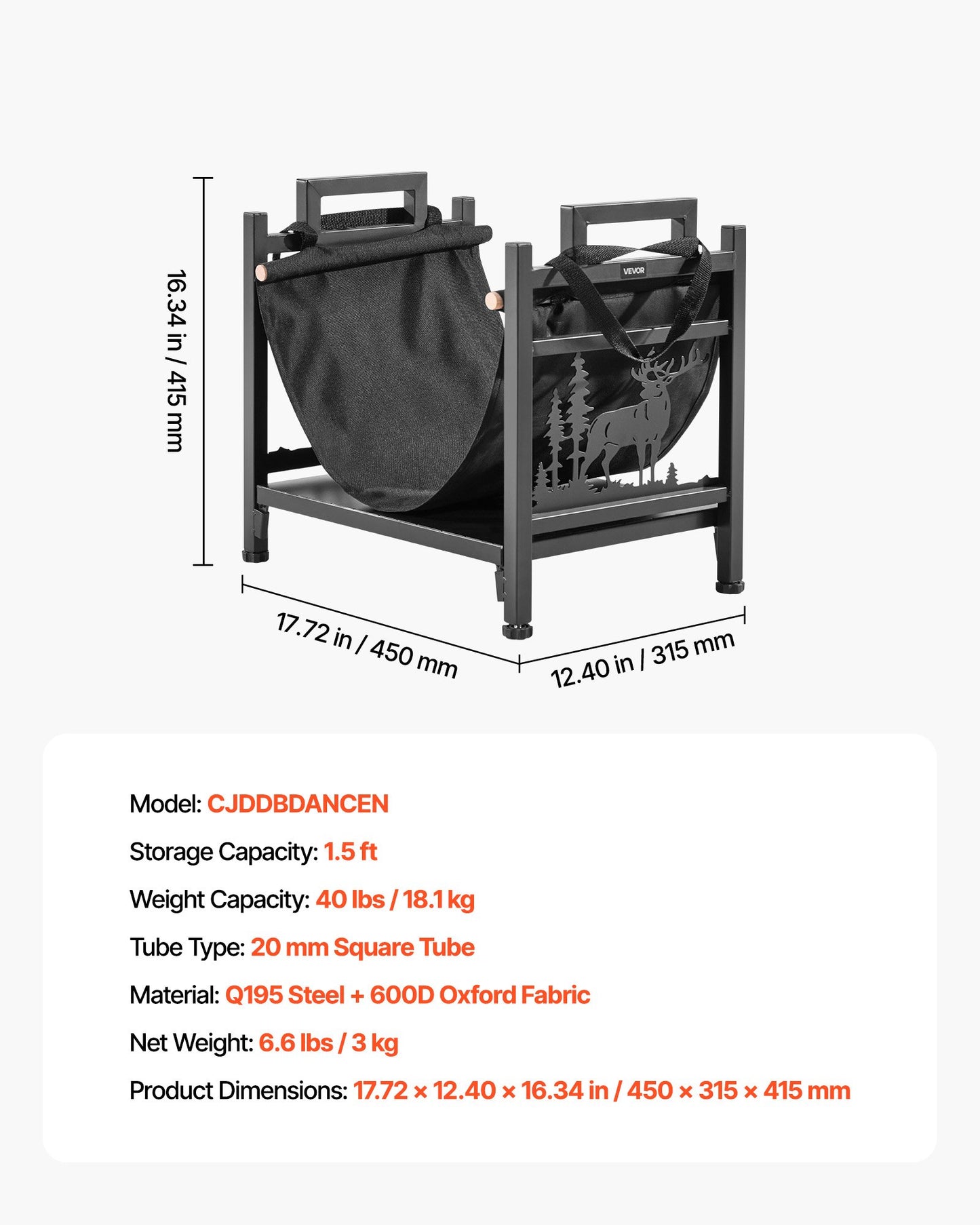 Indoor Firewood Rack, 45cm Curved Log Holder with Canvas Carrier, 18kg
