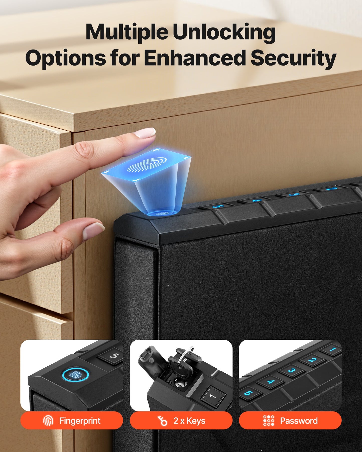 Gun Safe, Slider Handgun Gun Safe with Fingerprint/Password/Key, 3-Way