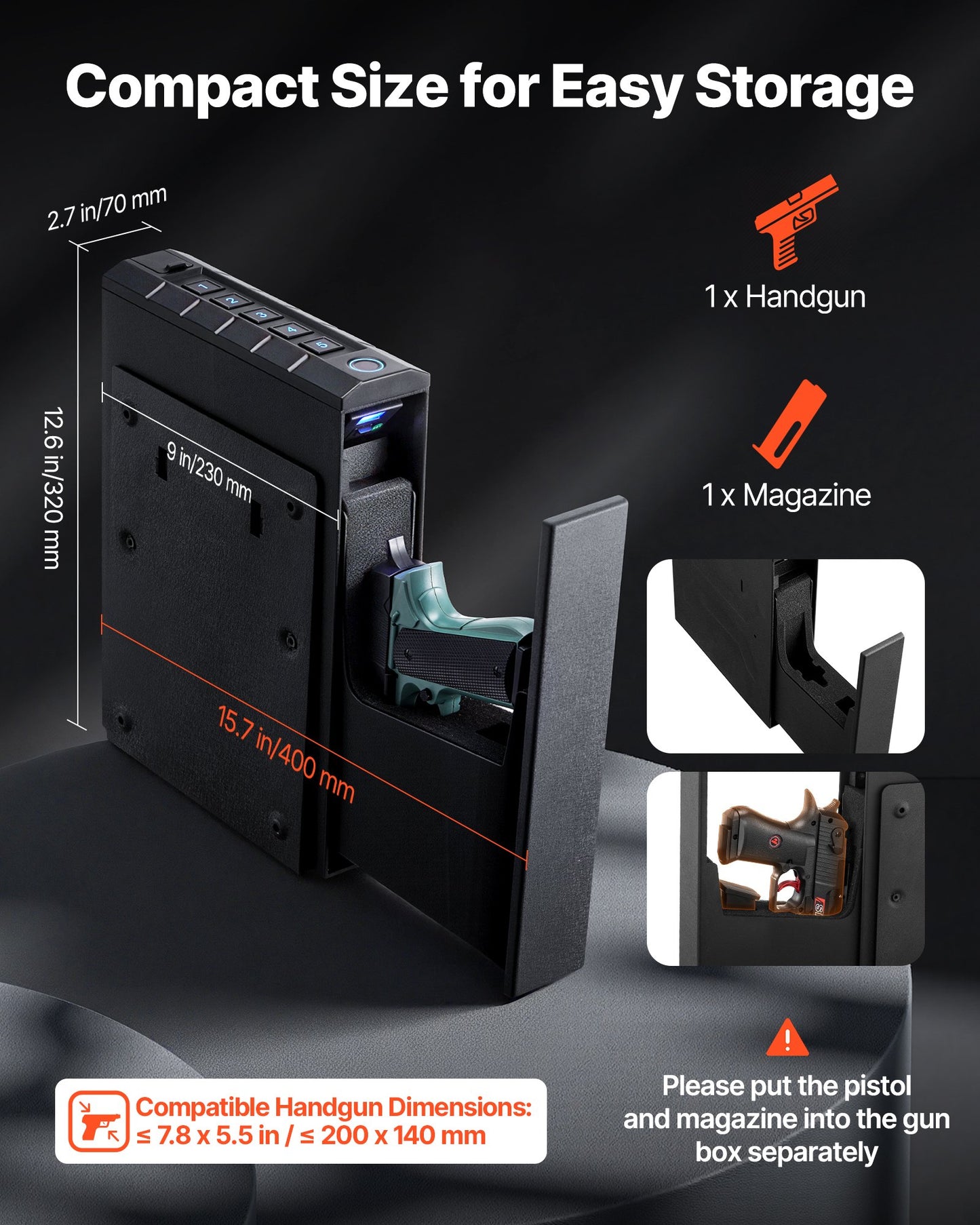 Gun Safe, Slider Handgun Gun Safe with Fingerprint/Password/Key, 3-Way