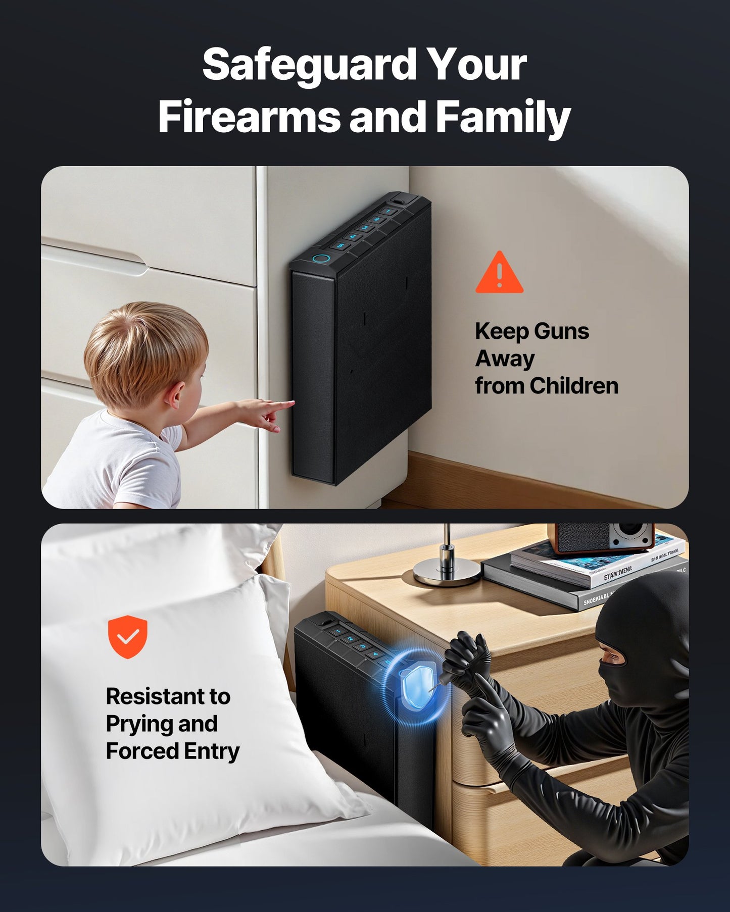 Gun Safe, Slider Handgun Gun Safe with Fingerprint/Password/Key, 3-Way