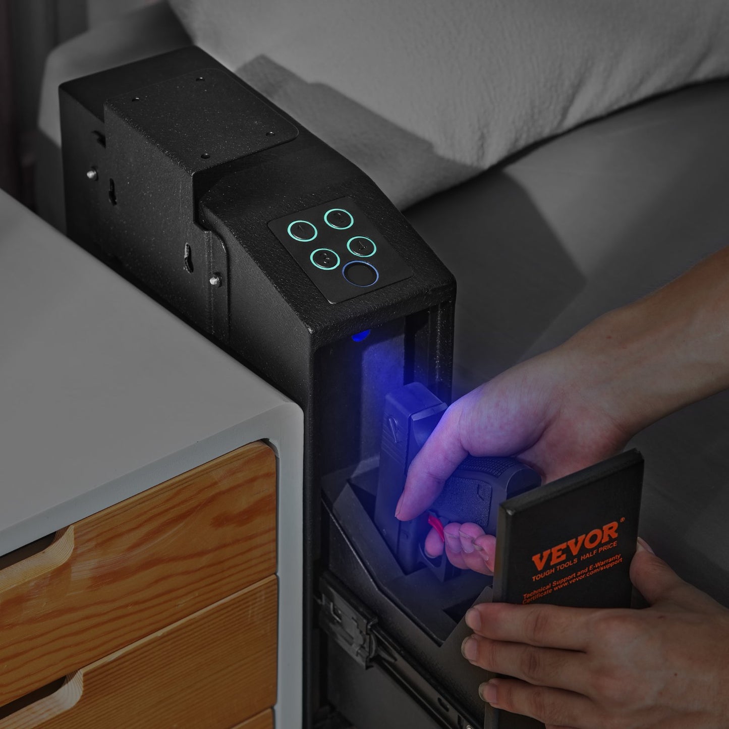 Mounted Gun Safe for Pistols, Biometric Gun Safe with Three Quick