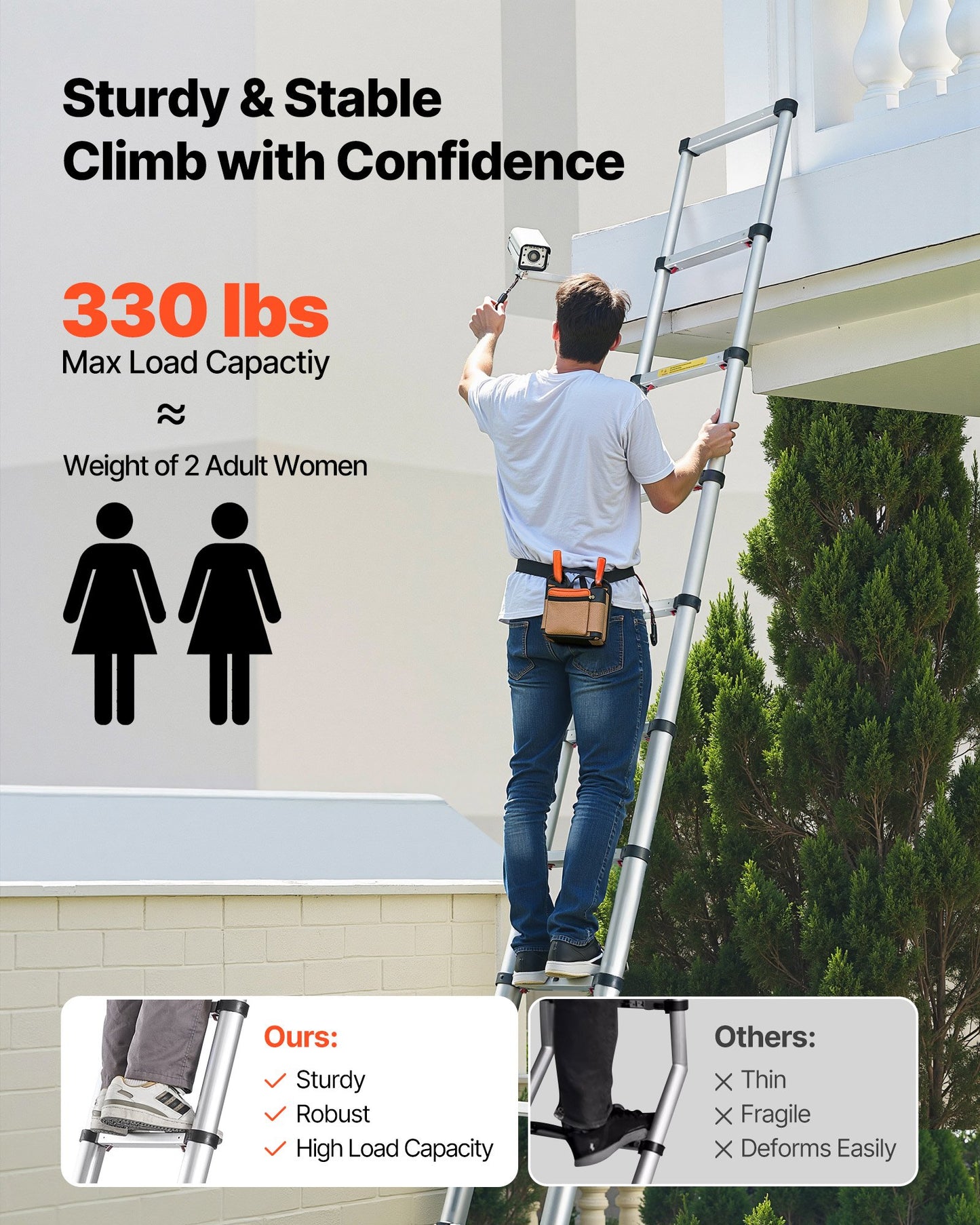 3.8m Telescoping Ladder, Aluminum Lightweight Multi-Purpose
