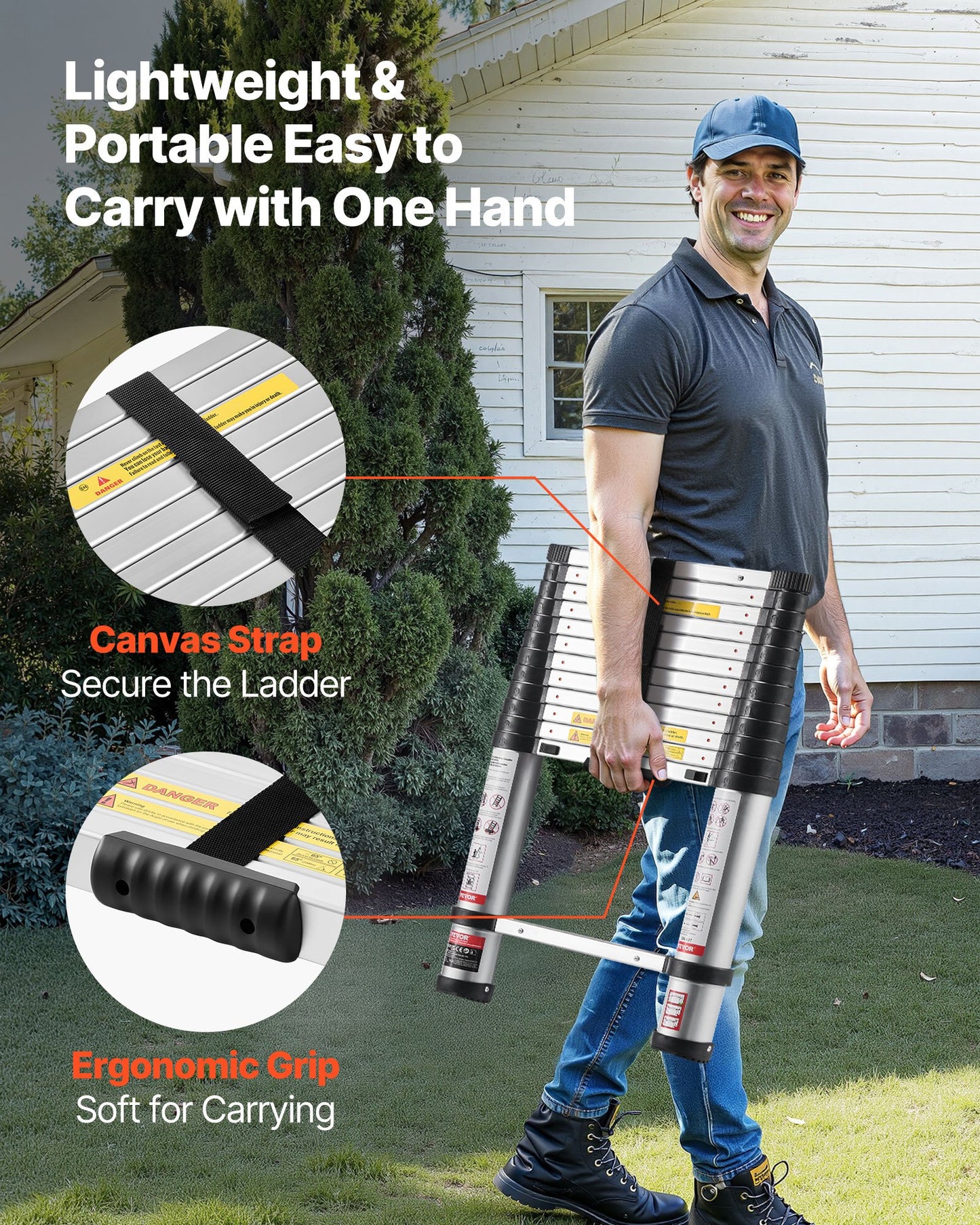 3.8m Telescoping Ladder, Aluminum Lightweight Multi-Purpose