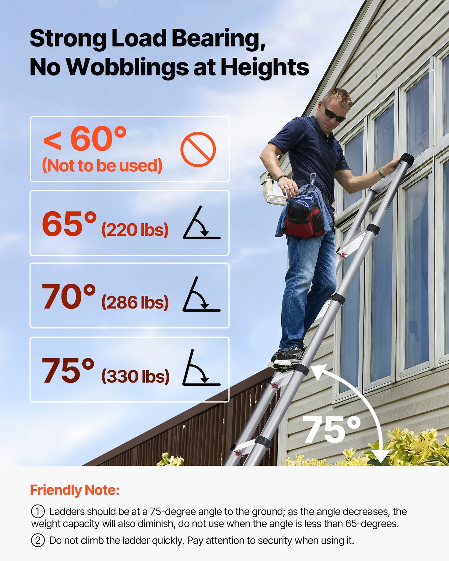 3.8m Telescoping Ladder, Aluminum Lightweight Multi-Purpose