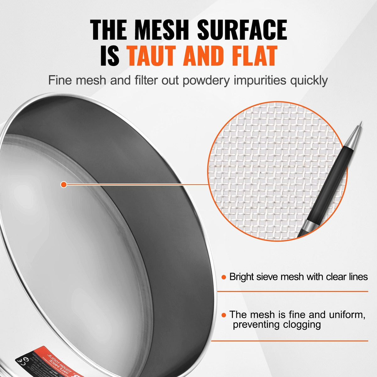 VEVOR Flour Sieve Fine Mesh, 80 Mesh Flour Sifter, 304 Stainless Steel