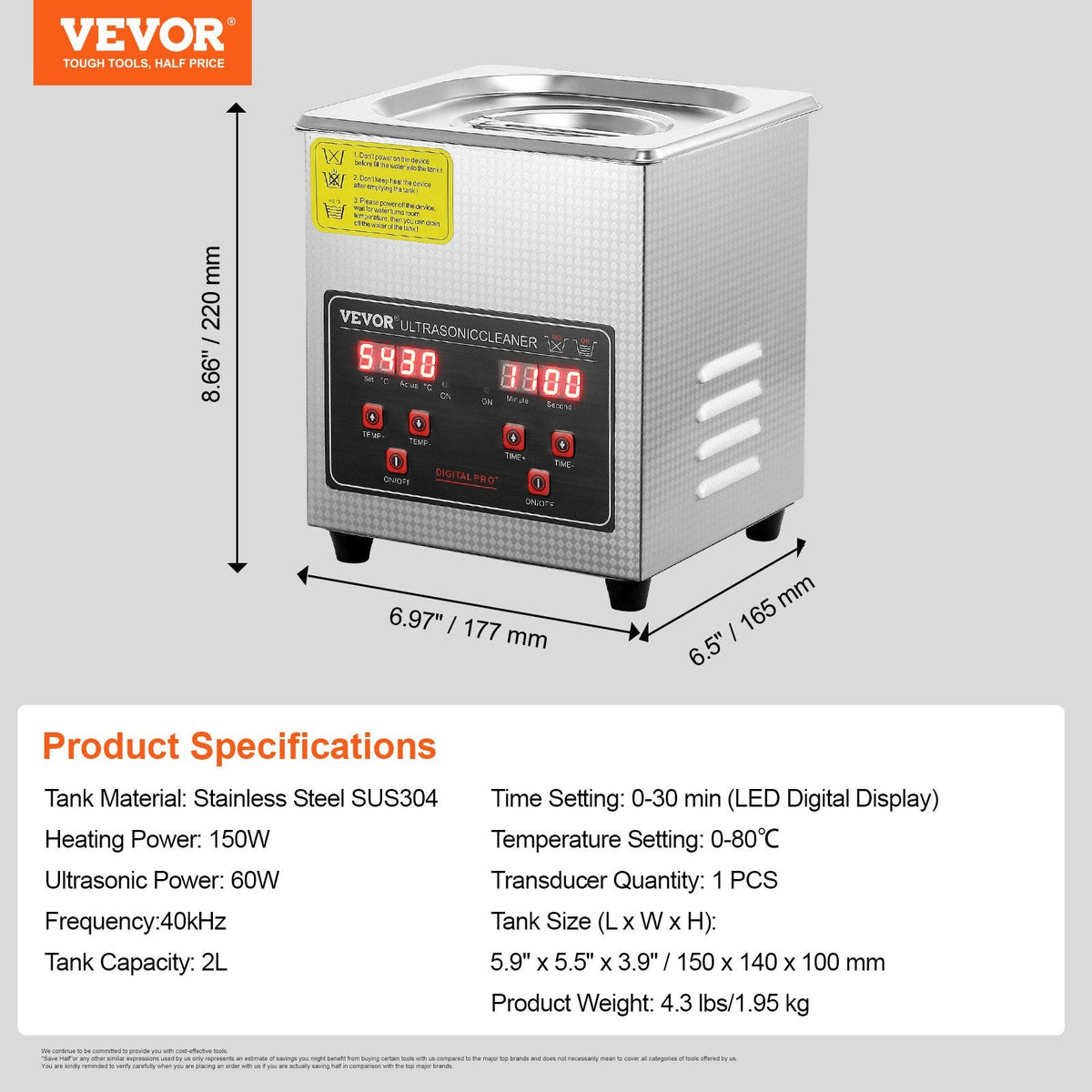 VEVOR Ultrasonic Cleaner with Digital Timer & Heater, Professional