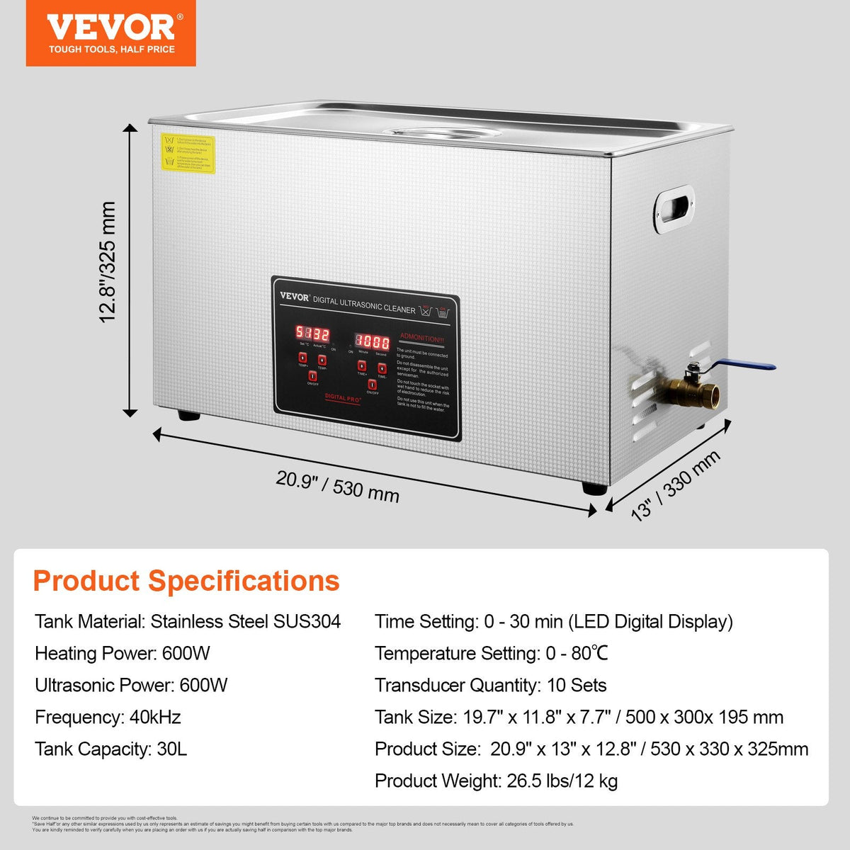 VEVOR Ultrasonic Cleaner with Digital Timer & Heater, Professional