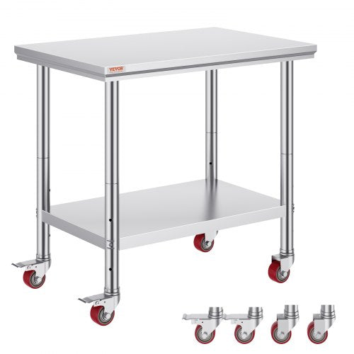 VEVOR Stainless Steel Work Table 35 x 24 x 33 Inch, 300 LBS Load