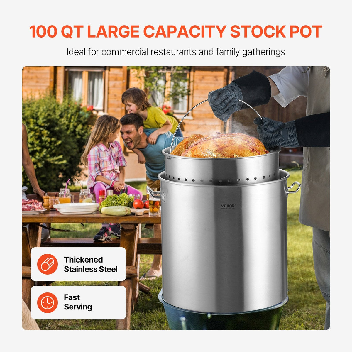 VEVOR Stainless Steel Stockpot, 100 Quart Large Cooking Pots, Cookware