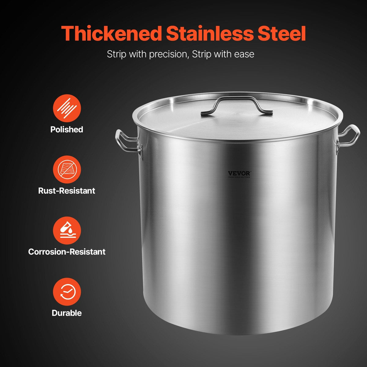 VEVOR Stainless Steel Stockpot, 100 Quart Large Cooking Pots, Cookware