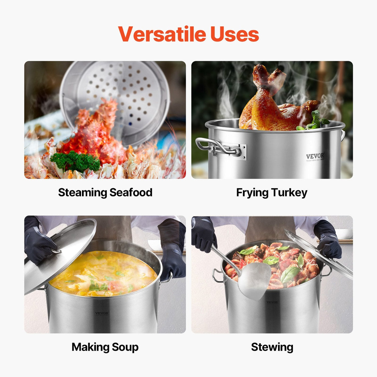 VEVOR Stainless Steel Stockpot, 100 Quart Large Cooking Pots, Cookware
