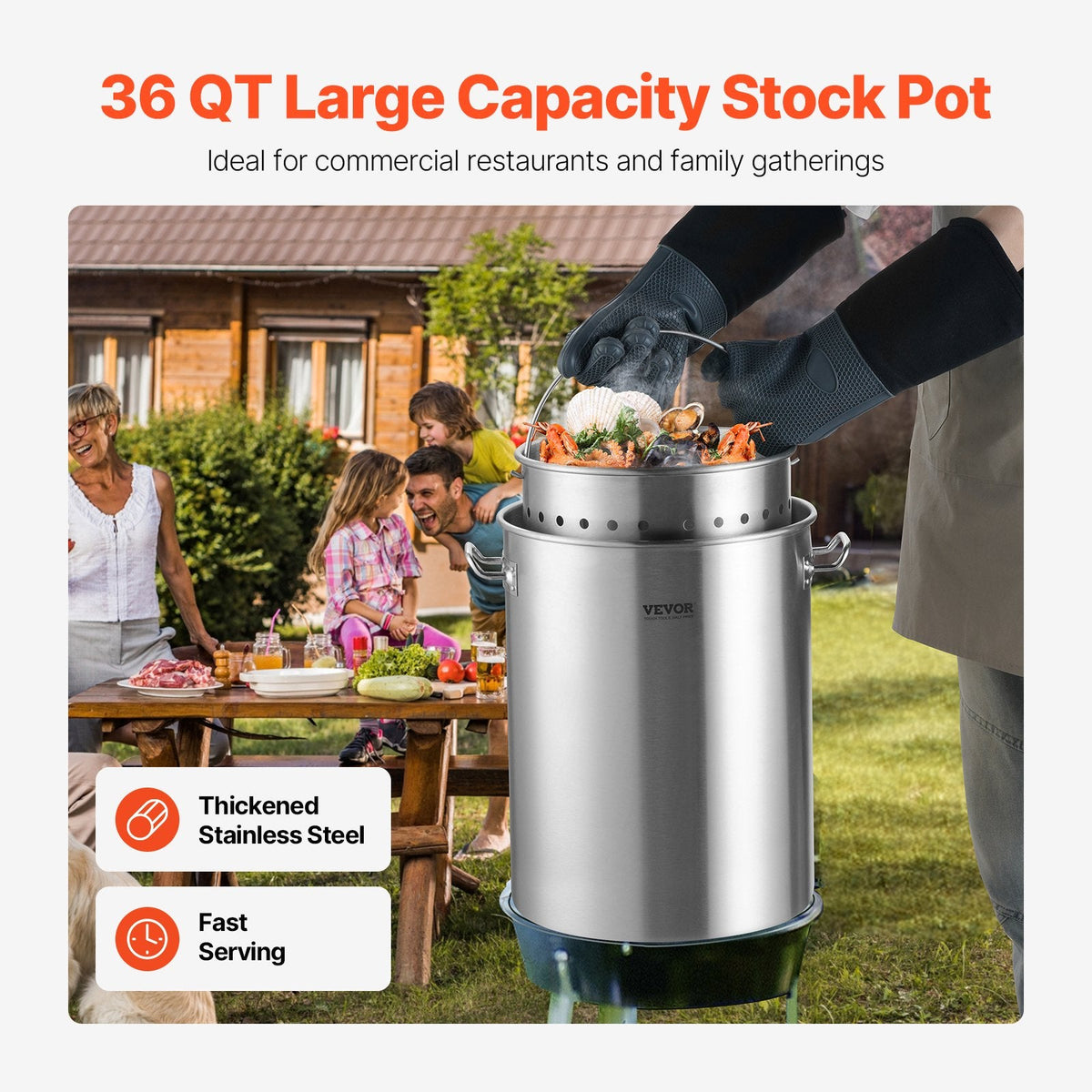 VEVOR Stainless Steel Stockpot, 36 Quart Cooking Pots, Cookware Sauce